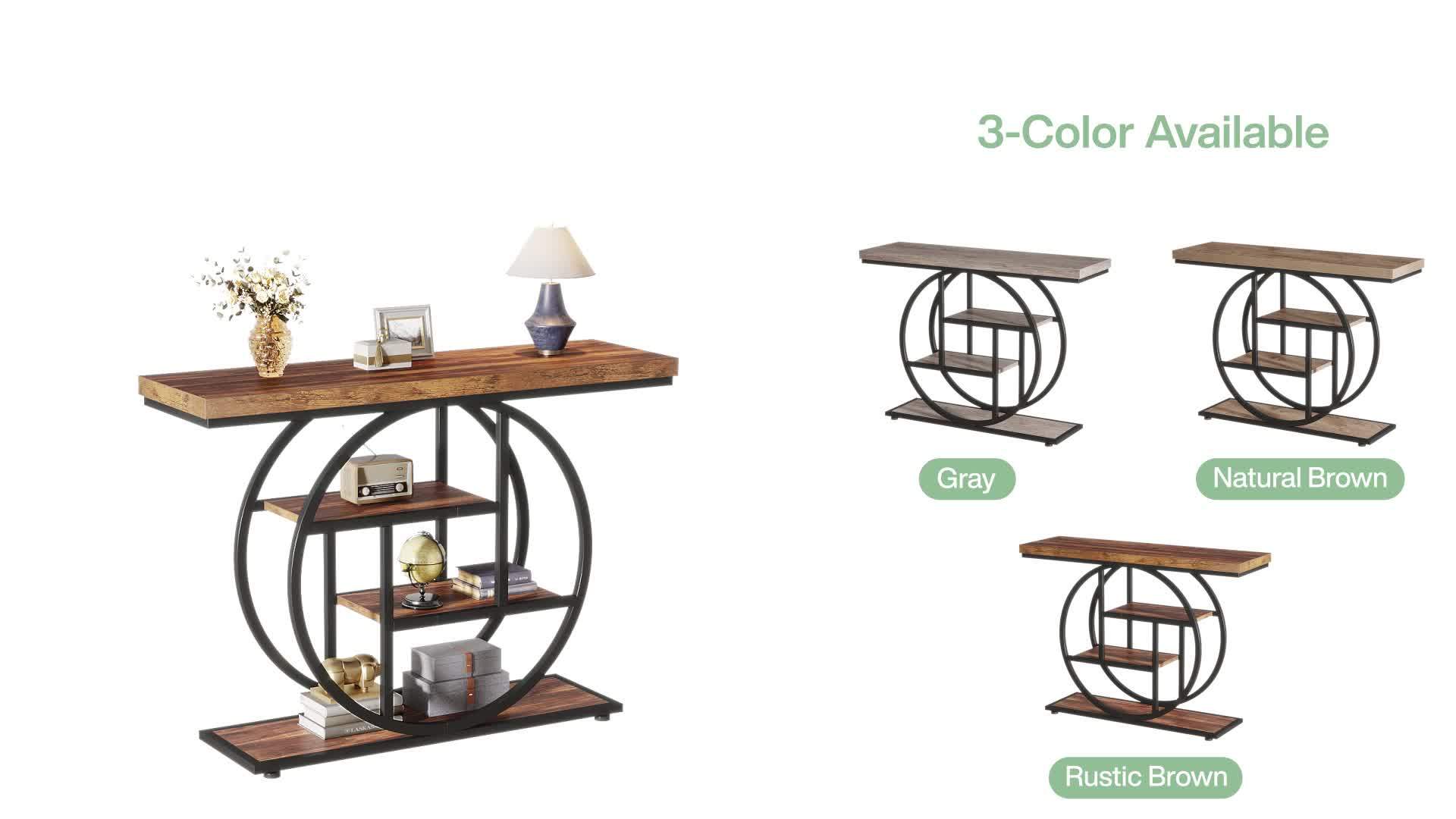 41.3" Console Table, Modern 4-Tier Sofa Table Entryway Table with Circle Base, Narrow Wood Accent Tables with Storage Shelves for Living Room, Hallway, Foyer, Christmas Renewal