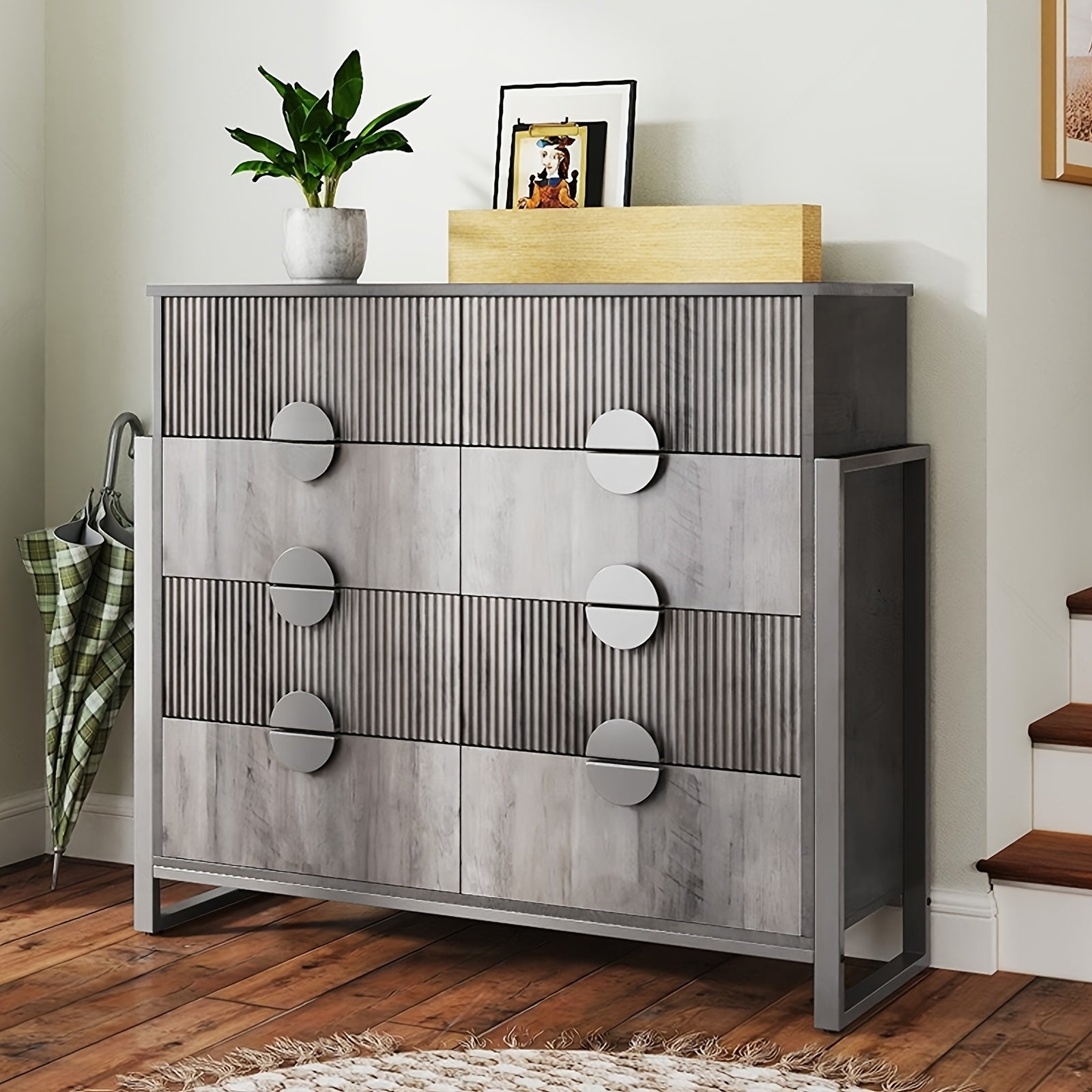 Dresser For Bedroom Wide Chest Of Drawers With Metal Frame Storage Organizer Unit With Fluted Panel 6 Drawer Dresser