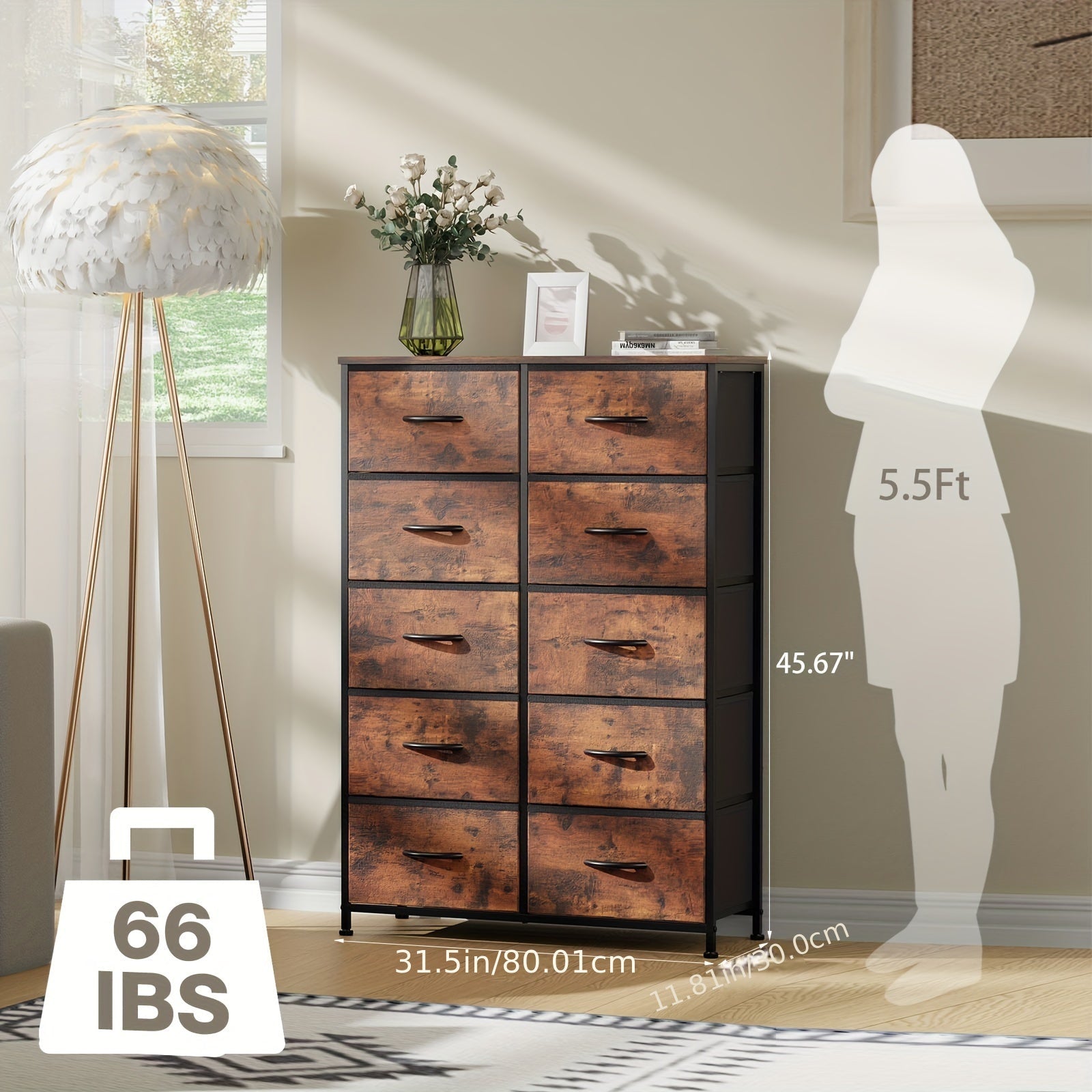 Idle Way Dresser For Bedroom With 10 Drawers Dresser With Metal Frame And Wood Tabletop Clothes Drawer Fabric Closet