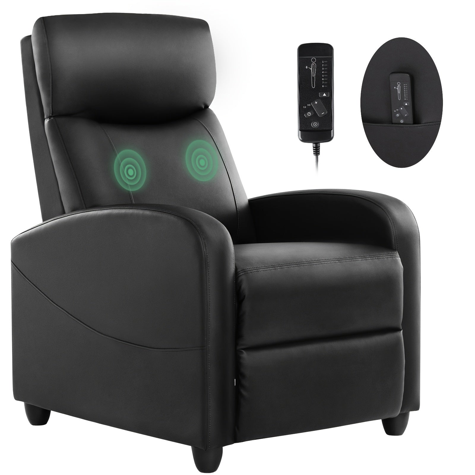 Single PU Leather Massage Chair, Single Sofa Recliner For Adults, Ideal For Living Room And Bedroom, Equipped With Lumbar Support, Adjustable Backrest And Footrest