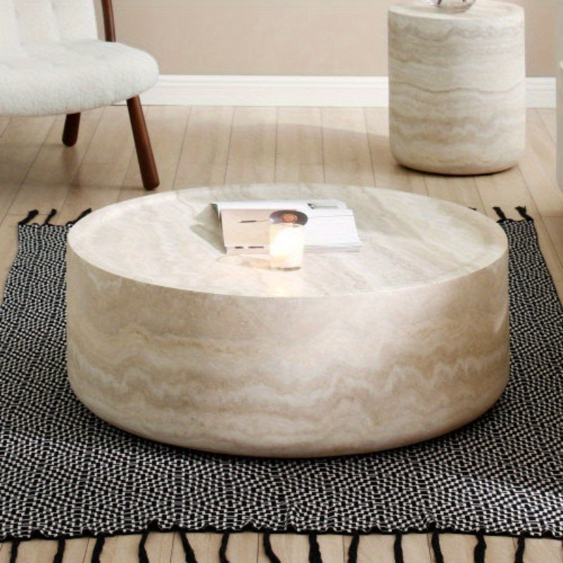 Round Faux MARS Pattern Coffee Table - No Assembly Required - Ideal for Living Room & Tea Time - Stylish & Durable