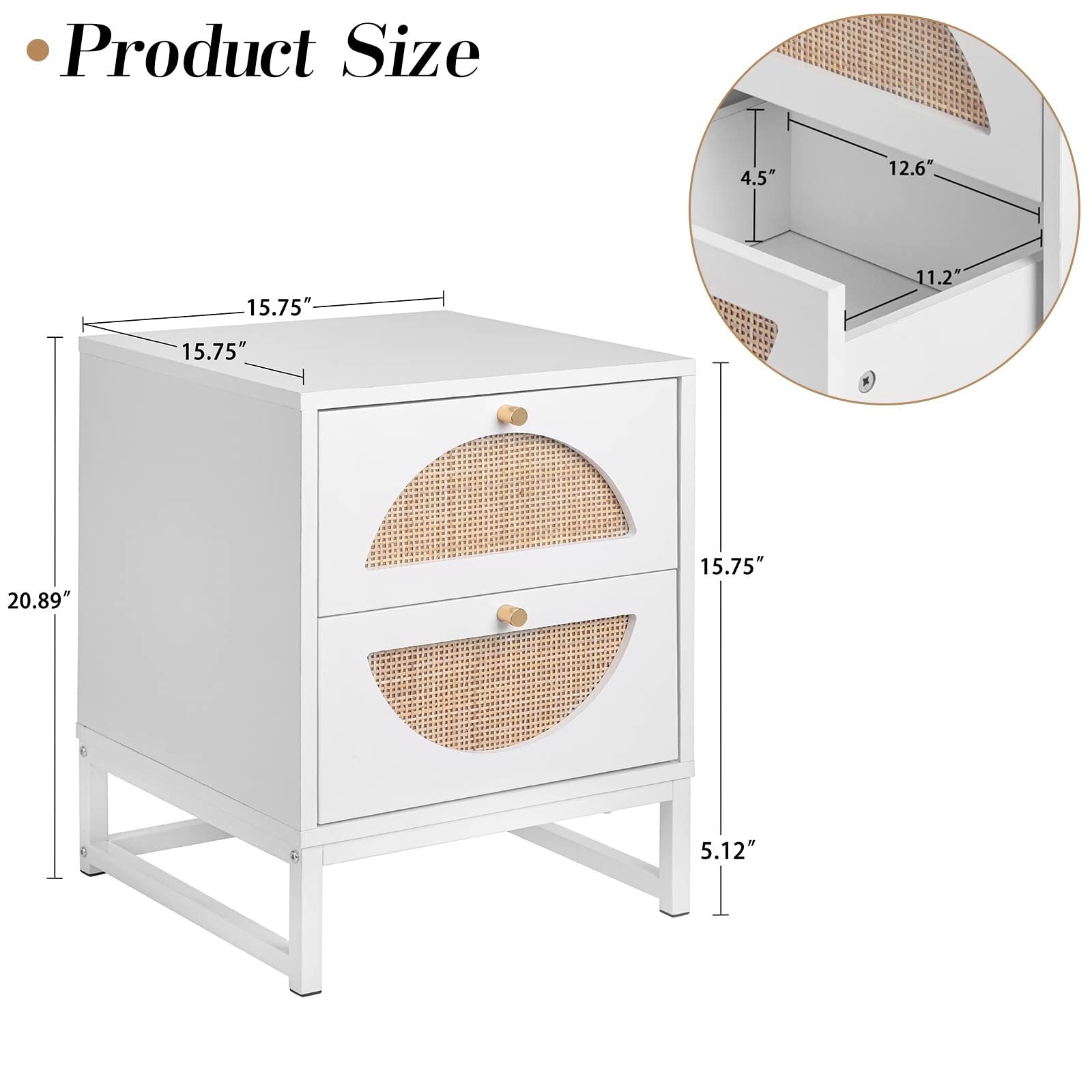 Modern Rattan Nightstand, Multi-Functional Side Table with Two Storage Drawers, Suitable for Living Room, Bedroom and Small Space Storage Table