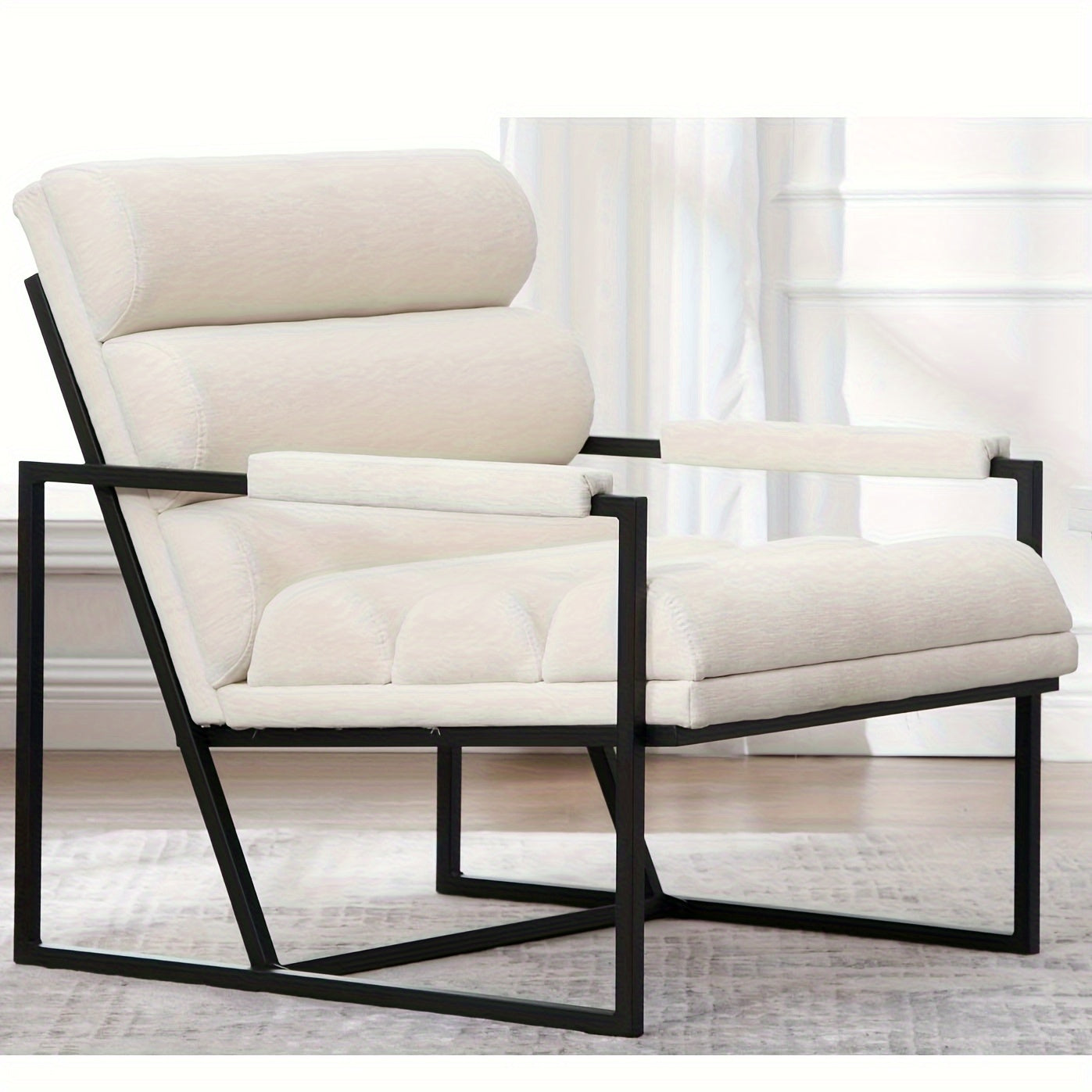 1 Pc Button Tufted Accent Arm Chair with Metal Legs, Linen Upholstered Single Sofa with T Seat Cushion, Side Club Leisure Chair for Reading/Living Room/Bedroom