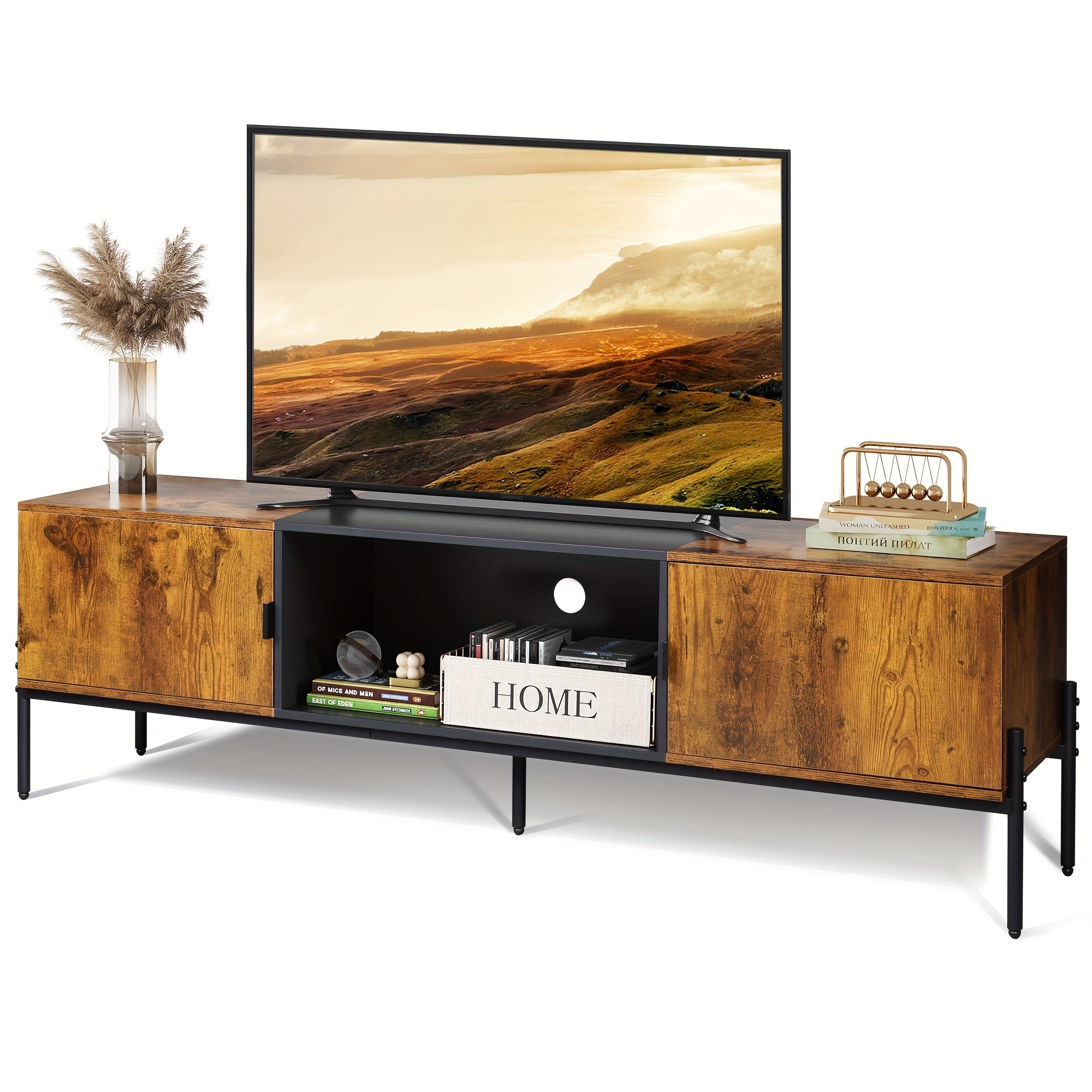 Modern TV Stand For 65 Inch TV, Mid Century Entertainment Center With Storage, TV Console With Open Shelf And 2 Cabinets For Bedroom And Living Room, TV Cabinet With Metal Legs