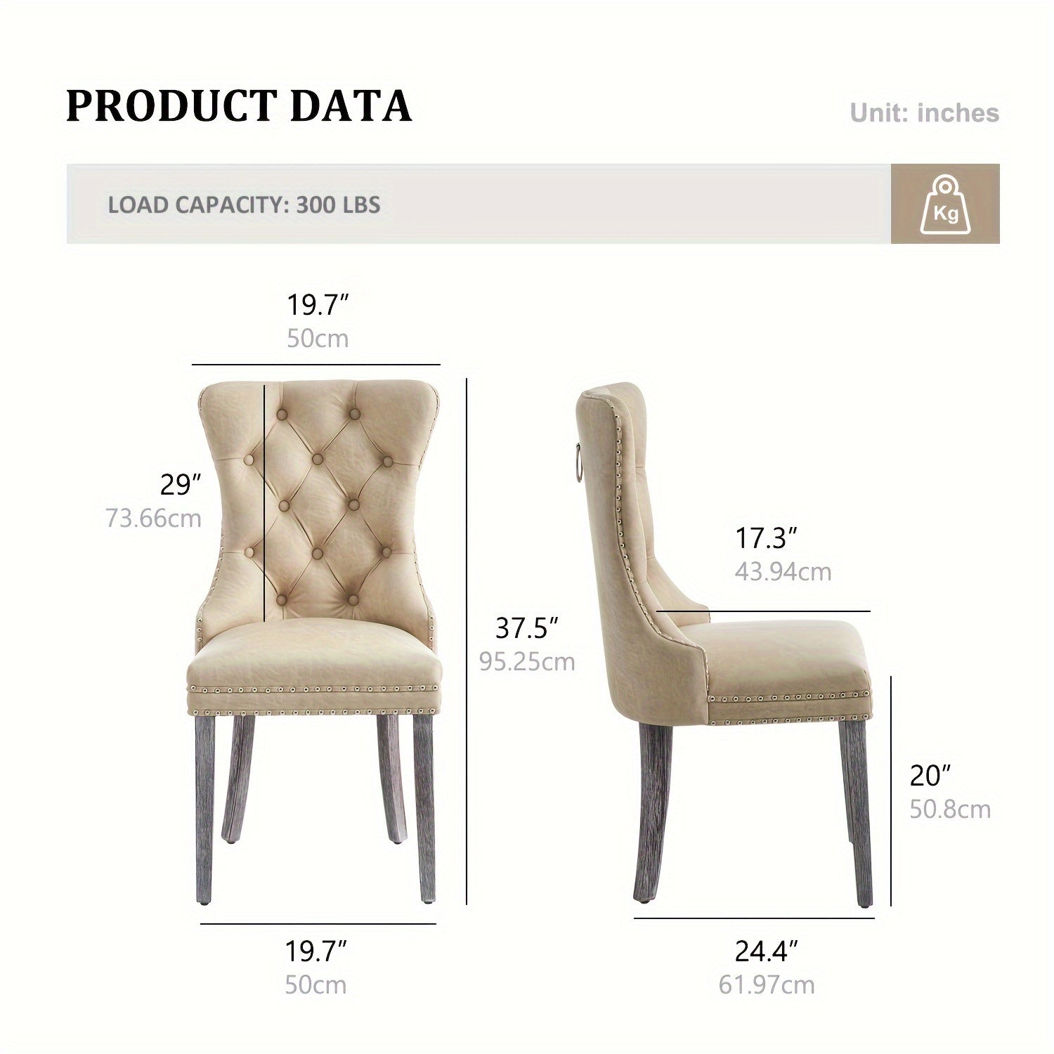 Leather Dining Chairs Set Of 2, Upholstered Dining Chair With Nailhead Trim And Solid Wood Legs, Luxury Wingback Dining Side Chair For Living Room, Bedroom, Kitchen