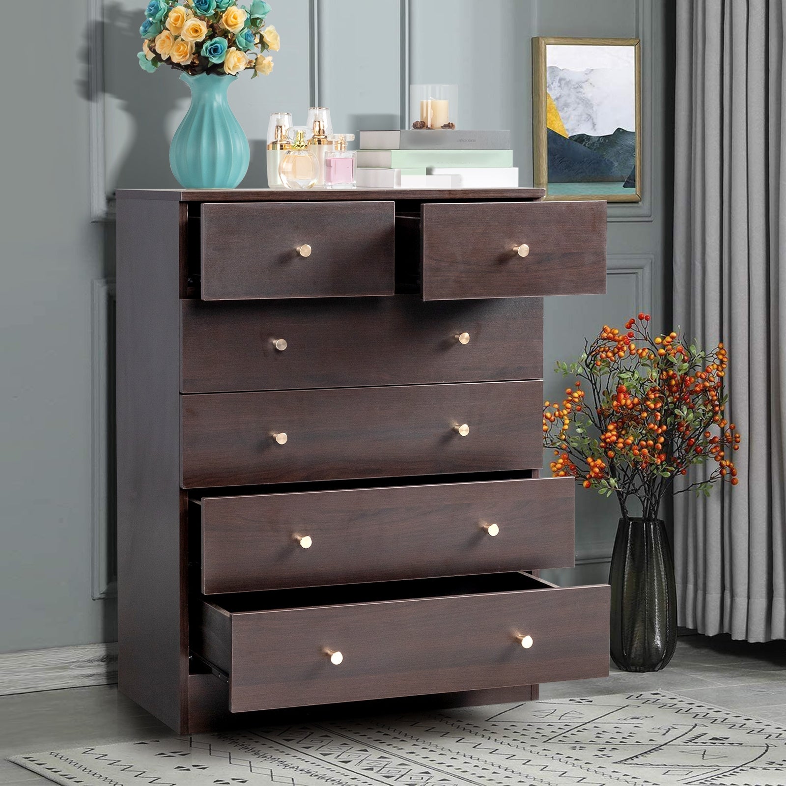 4/ 5/ 6/ 7 Drawer Wood Dresser for Bedroom Chest of Drawers Storage Organization Unit for Clothing Brown - Dresser