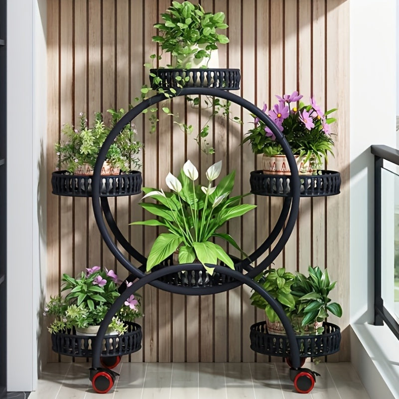 Multi-Layer Creative Round Iron Flower Stand, Floor-Standing Pothos Plant Rack, Innovative Living Room Decorative Flower Pot Holder, Garden Flower Rack.