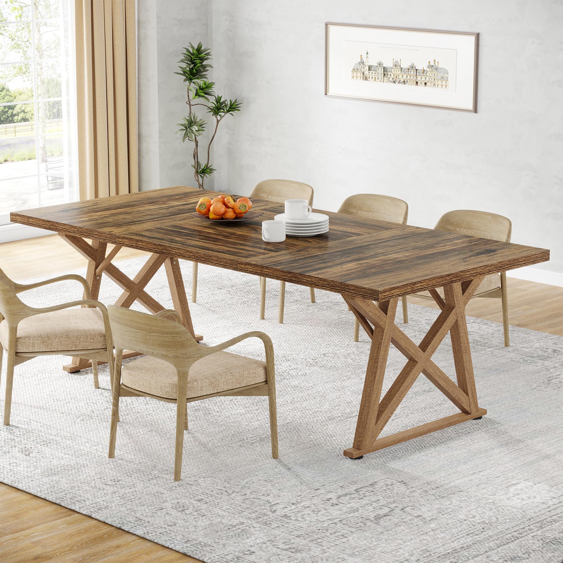 Dinning Room Table for 8 People, 6ft Wooden Dining Table, 71 in Rectangular Kitchen Table, Long Dining Room Table for Kitchen, Large Dinner Table for Party, Family Gathering