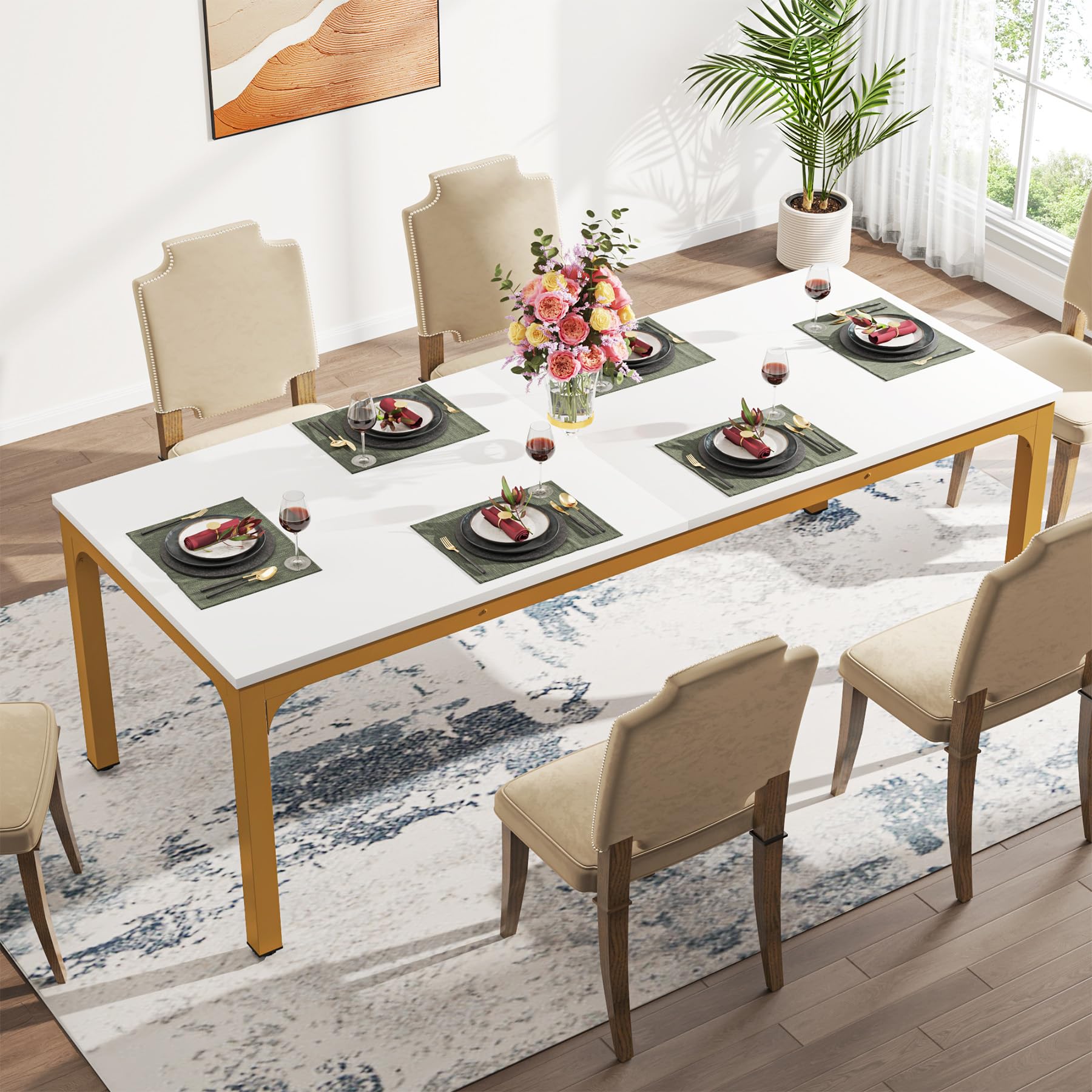 Dining Table for 6-8 Person, 180cm Long Rectangular Kitchen Dining Table for Living Room and Dining Room, 78.7 x 27.5 x 29.5 Inches(Only Table)