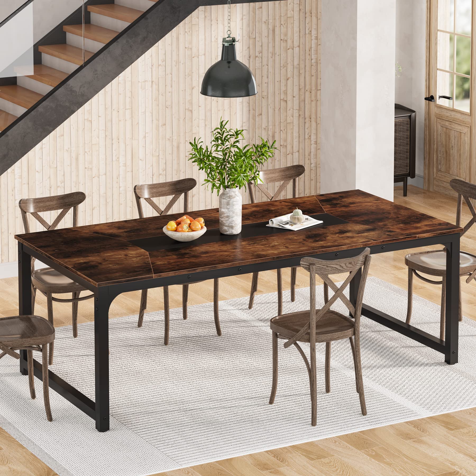 160cm Dining Table, Industrial Kitchen Table for 4-6 Person, Rectangular Dinner Table for Dining Room Kitchen Living Room, with Heavy Duty Metal Legs, Vintage Brown