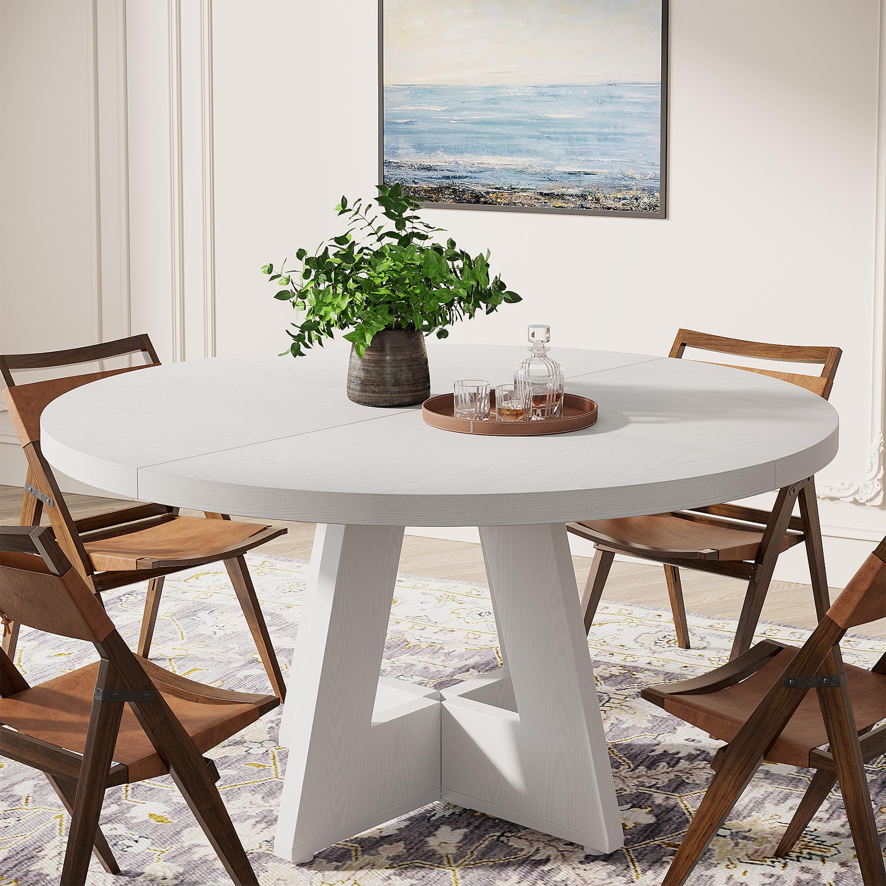 Round Dining Table Wood Kitchen Table for Dining Room Living Room, 119cm Dining Room Tables for 4 People, Farmhouse Dinner Table with Wooden Table Top and Legs, Rustic Brown(Only Table)