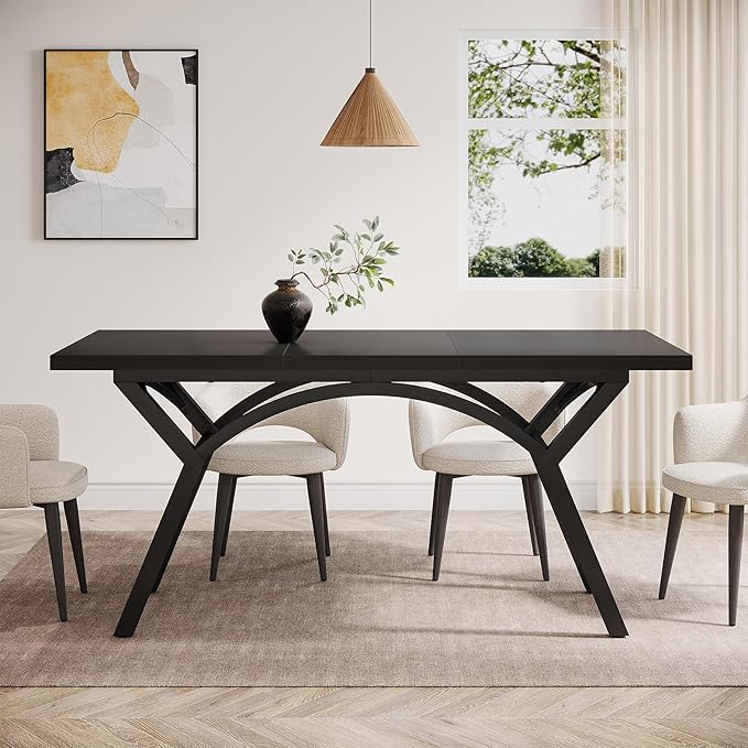 160cm Dining Table for 4-6, Modern Black Kitchen Table, Rectangular Dining Room Table Dinner Table for Kitchen, Living Room (Table Only)