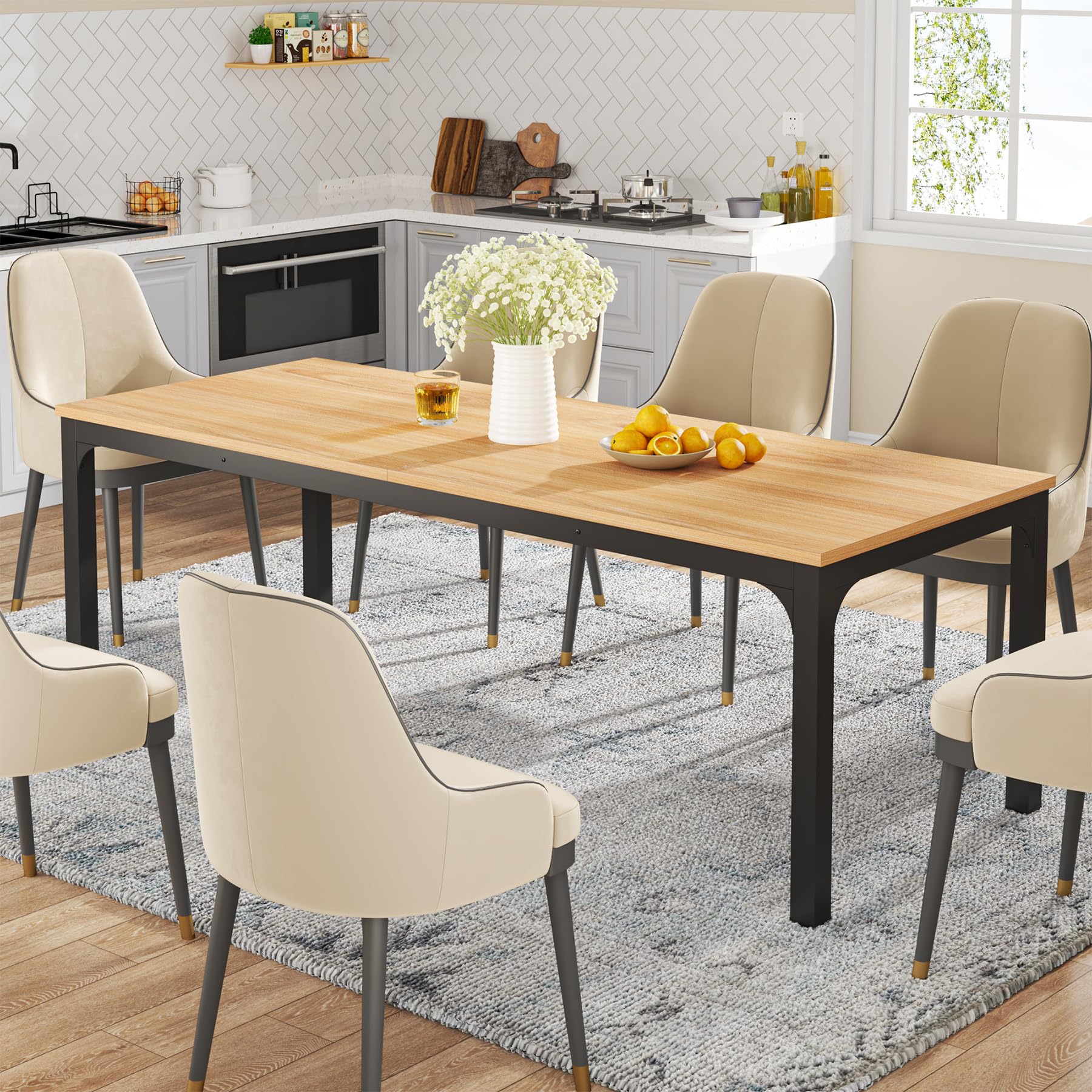 Dining Table for 6-8 Person, 180cm Long Rectangular Kitchen Dining Table for Living Room and Dining Room, 78.7 x 27.5 x 29.5 Inches(Only Table)