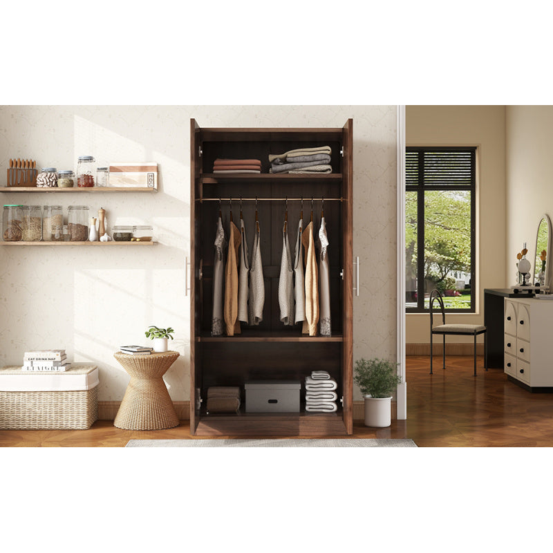 Spacious 2-Door Brown Wooden Wardrobe Armoire with 3 Shelves - Metal Frame, Floor Standing, Multi-Use Storage Organizer for Clothes, Shoes & More, Clothes Organizer Storage, Utility Racks