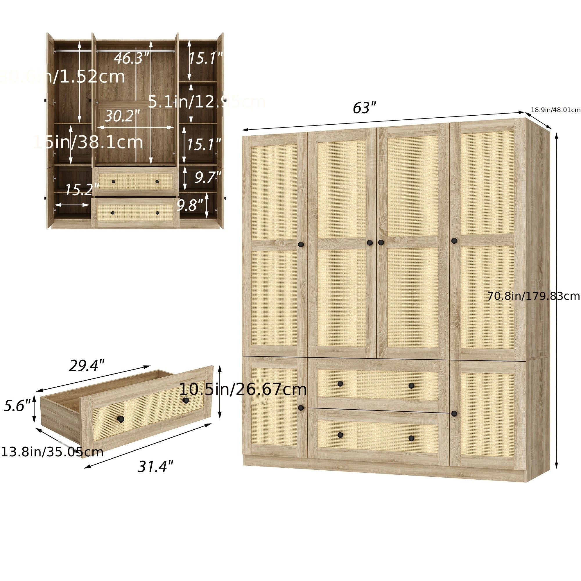 Modern Natural Rattan Wardrobe - Spacious Storage with A Touch of Rustic Elegance