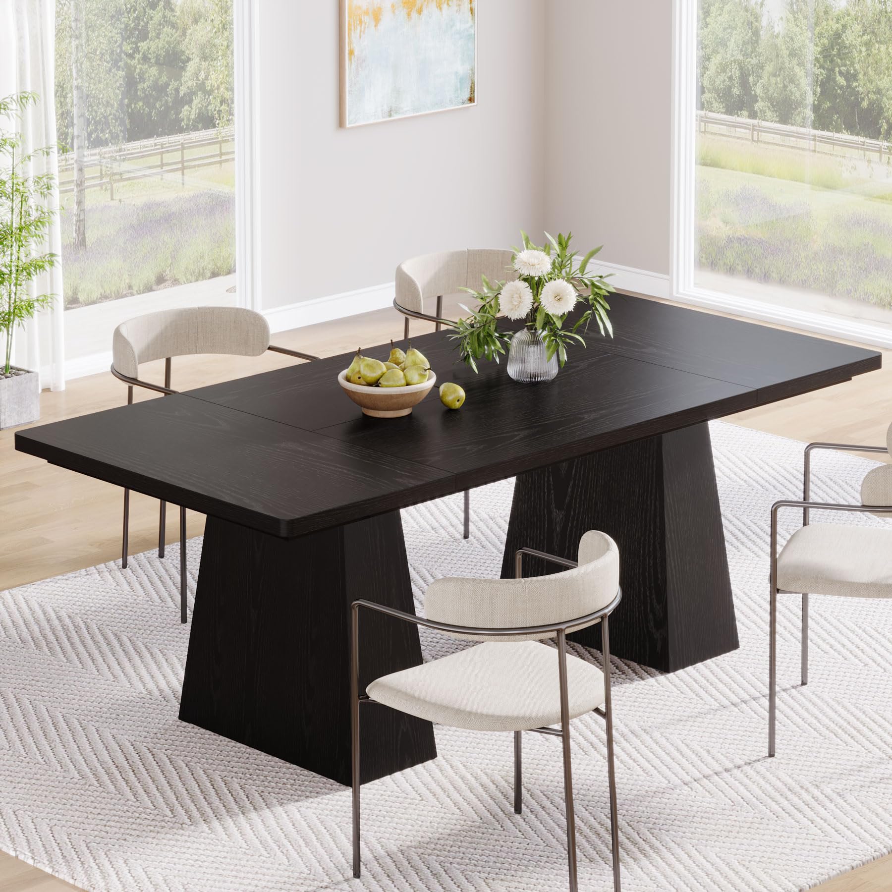 160cm Black Dining Table for 4-6, Modern Kitchen Table with Sturdy Tapered Wood Legs, Rectangular Dinner Table with Large Tabletop for Dining Room, Kitchen, Living Room,Black