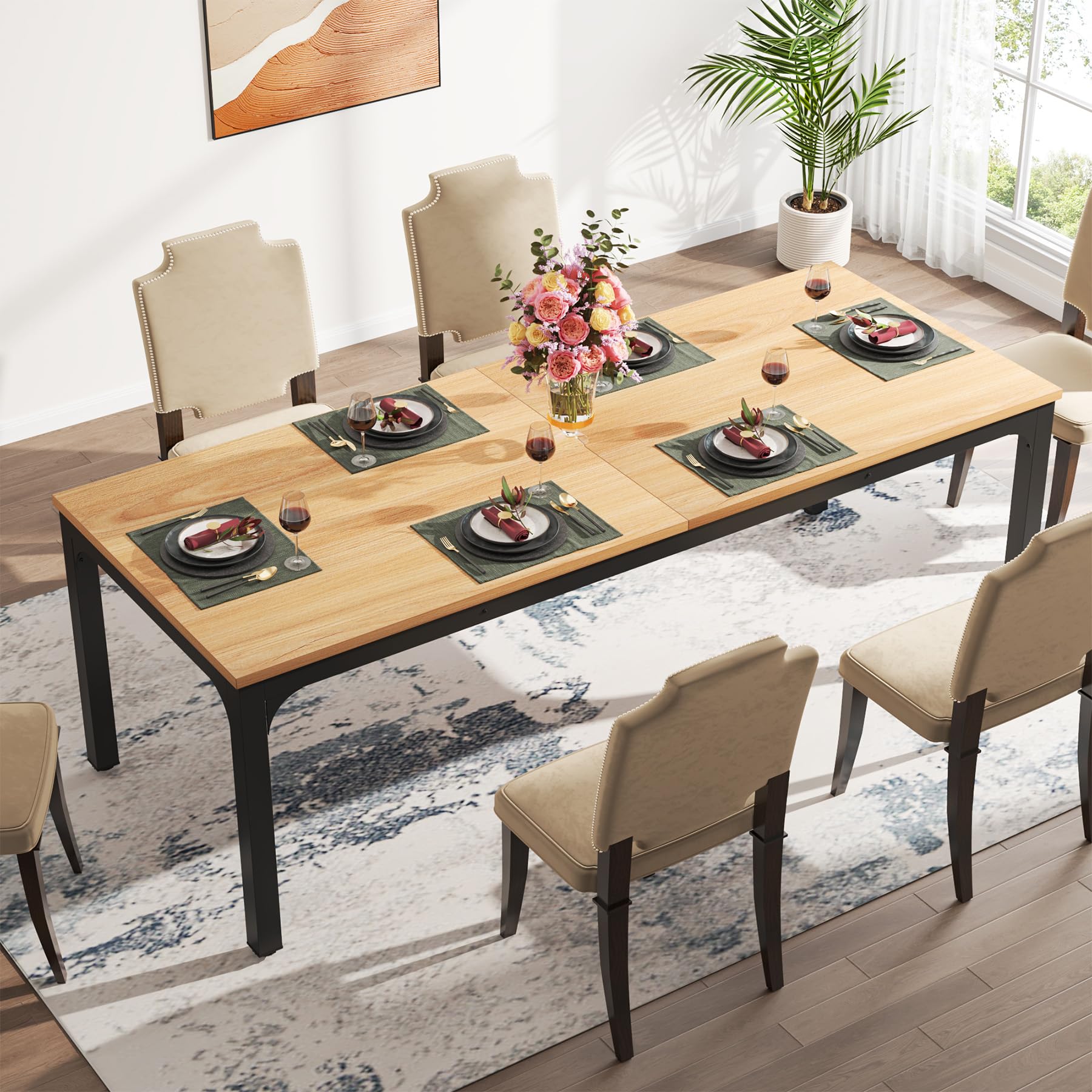 Dining Table for 6-8 Person, 180cm Long Rectangular Kitchen Dining Table for Living Room and Dining Room, 78.7 x 27.5 x 29.5 Inches(Only Table)