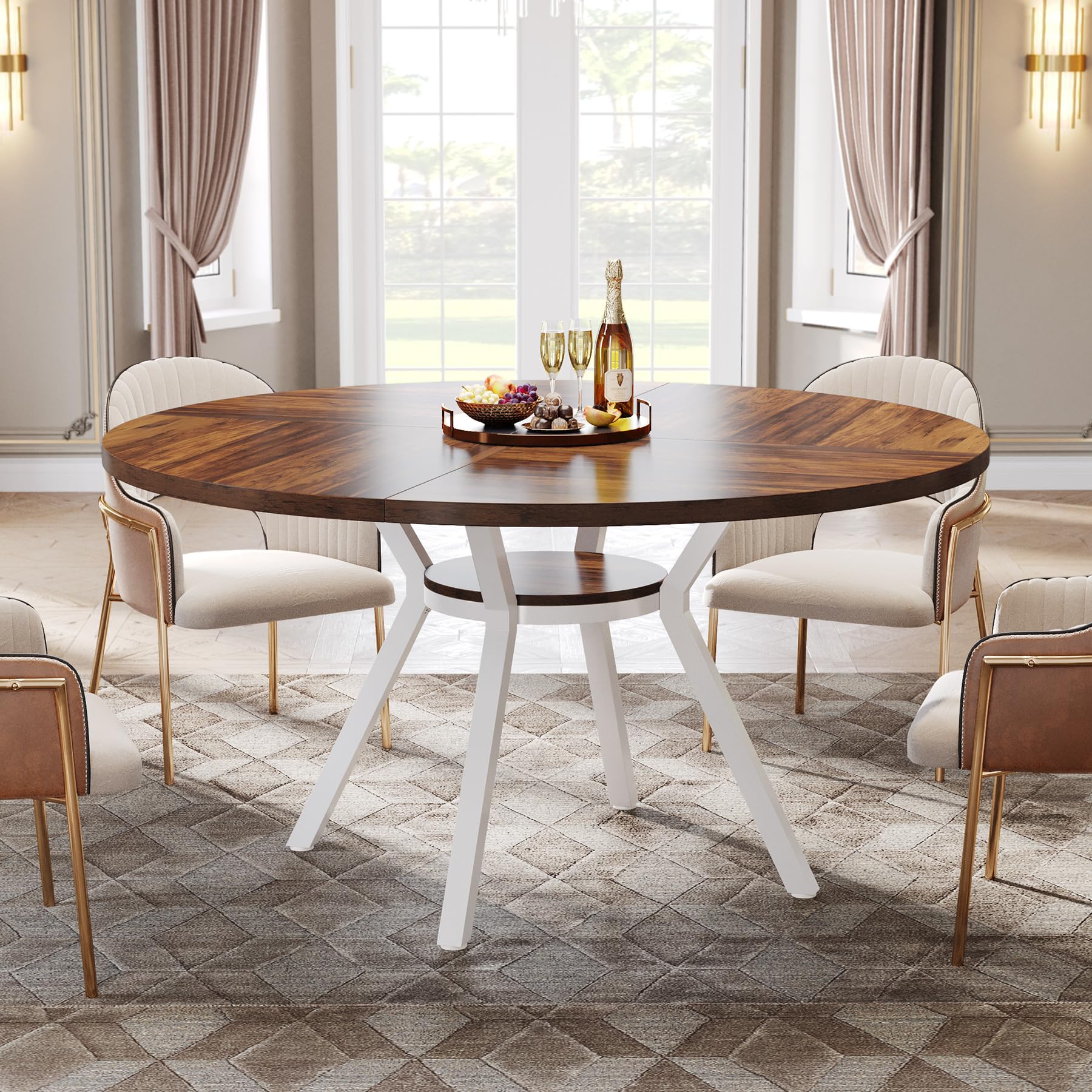 Round Dining Table for 4, 119cm Modern Kitchen Table Small Dinner Table for Dining Room, Living Room (Only Table)