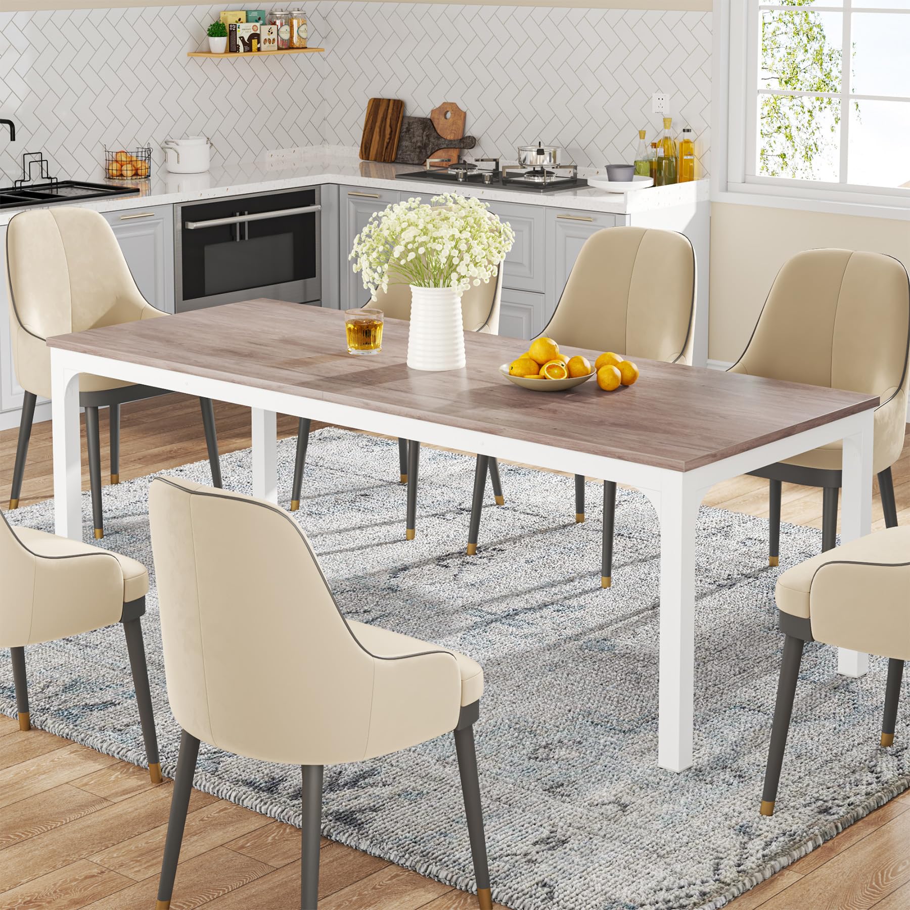 Dining Table for 6-8 Person, 180cm Long Rectangular Kitchen Dining Table for Living Room and Dining Room, 78.7 x 27.5 x 29.5 Inches(Only Table)