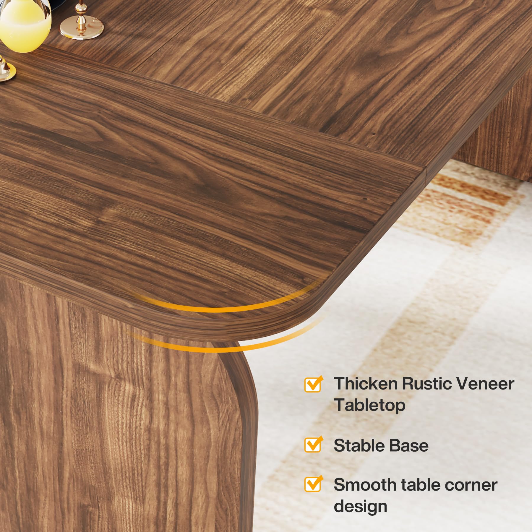 160cm Rectangular Dining Table for 4 Person, Farmhouse Kitchen Dinner Table with Wood Laminated Board Tabletop for Dining Room, Kitchen, Backyard or Living Room