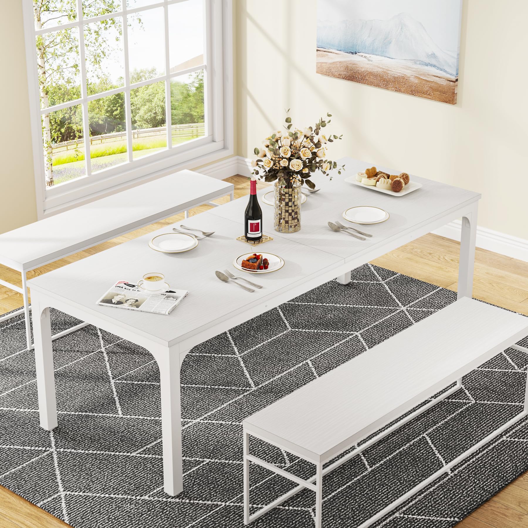 Dining Table for 6-8 Person, 180cm Long Rectangular Kitchen Dining Table for Living Room and Dining Room, 78.7 x 27.5 x 29.5 Inches(Only Table)