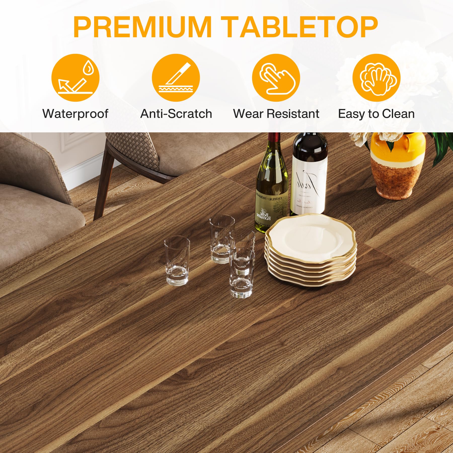 Dining Room Kitchen Table: 200cm Rectangular Long Dining Table for 8-10 People, Wood Large Kitchen Table with Heavy-Duty Frame, Farmhouse Dinner Table for Family