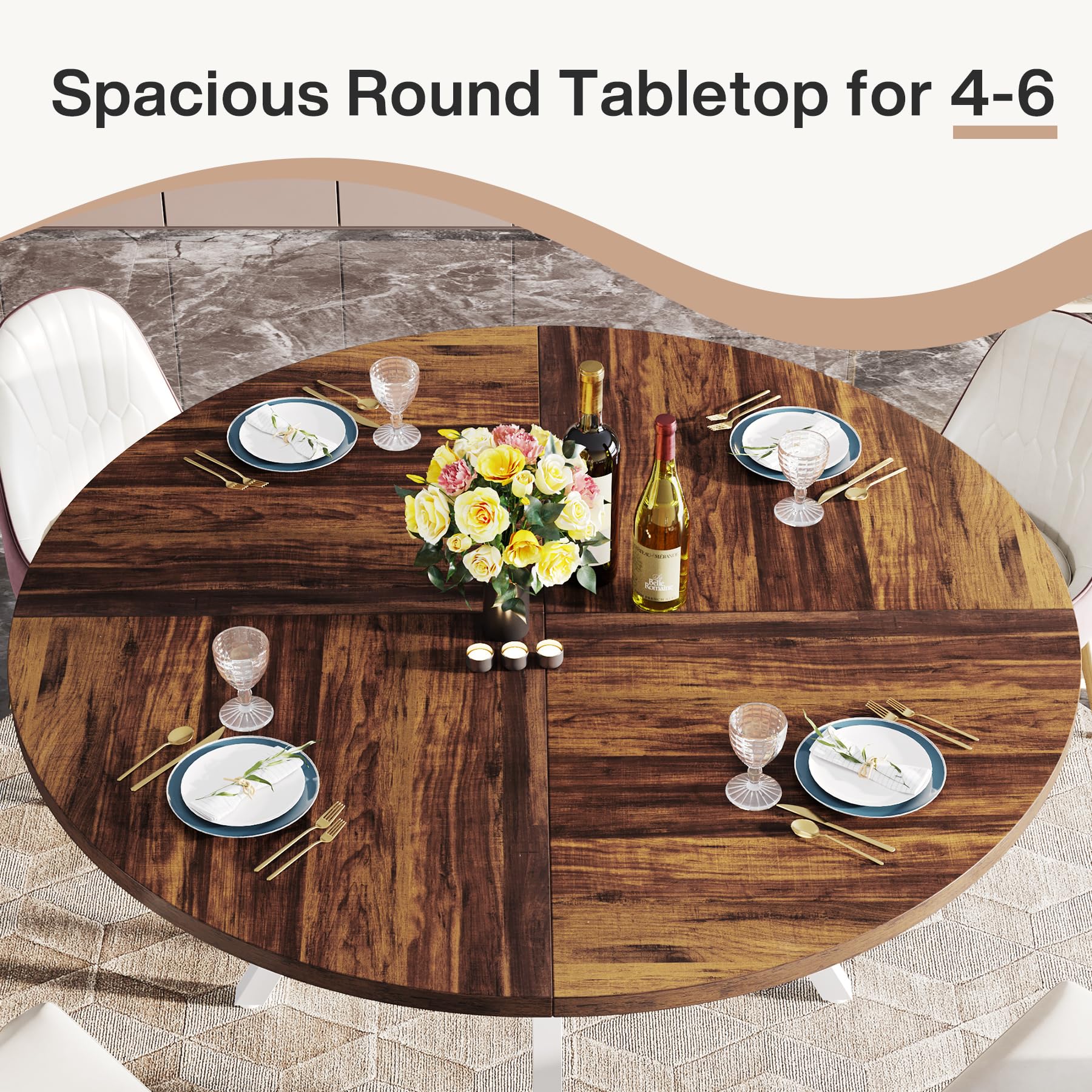 Round Dining Table for 4, 119cm Modern Kitchen Table Small Dinner Table for Dining Room, Living Room (Only Table)