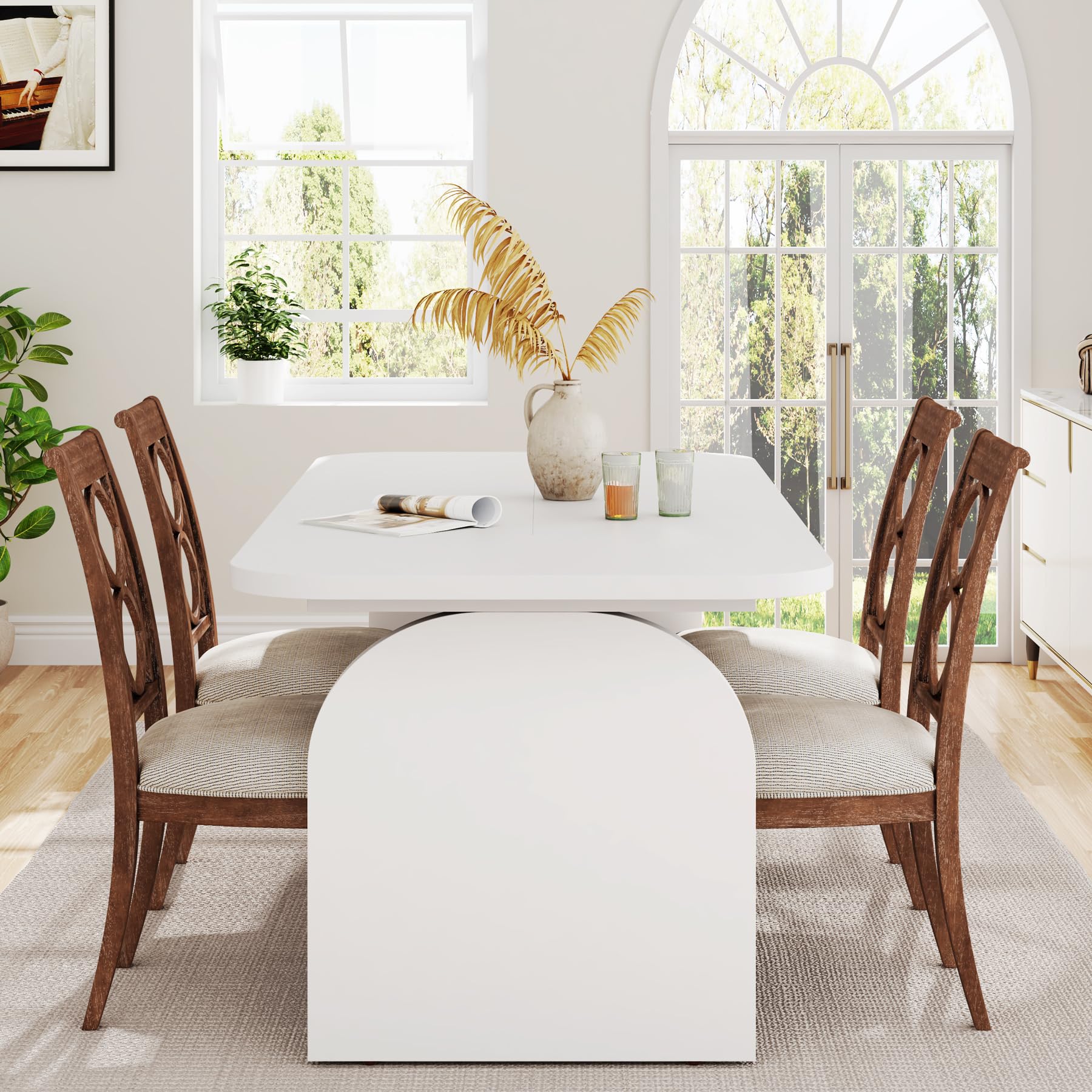 160cm Rectangular Dining Table for 4 Person, Farmhouse Kitchen Dinner Table with Wood Laminated Board Tabletop for Dining Room, Kitchen, Backyard or Living Room