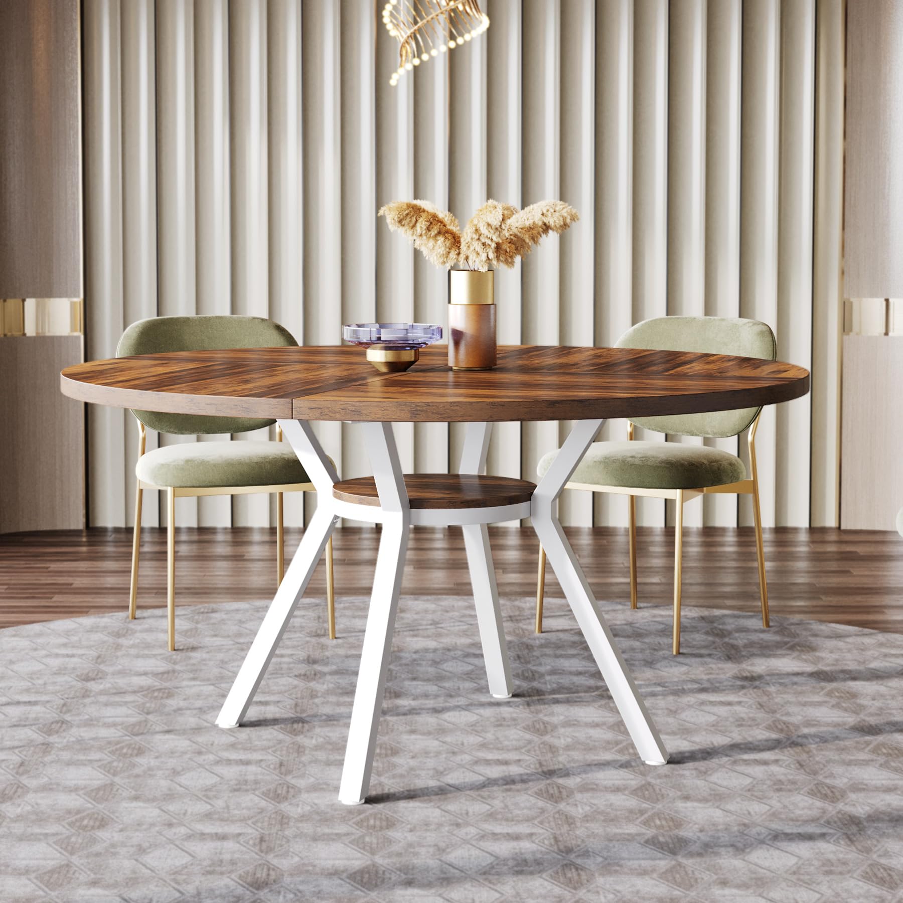 Round Dining Table for 4, 119cm Modern Kitchen Table Small Dinner Table for Dining Room, Living Room (Only Table)