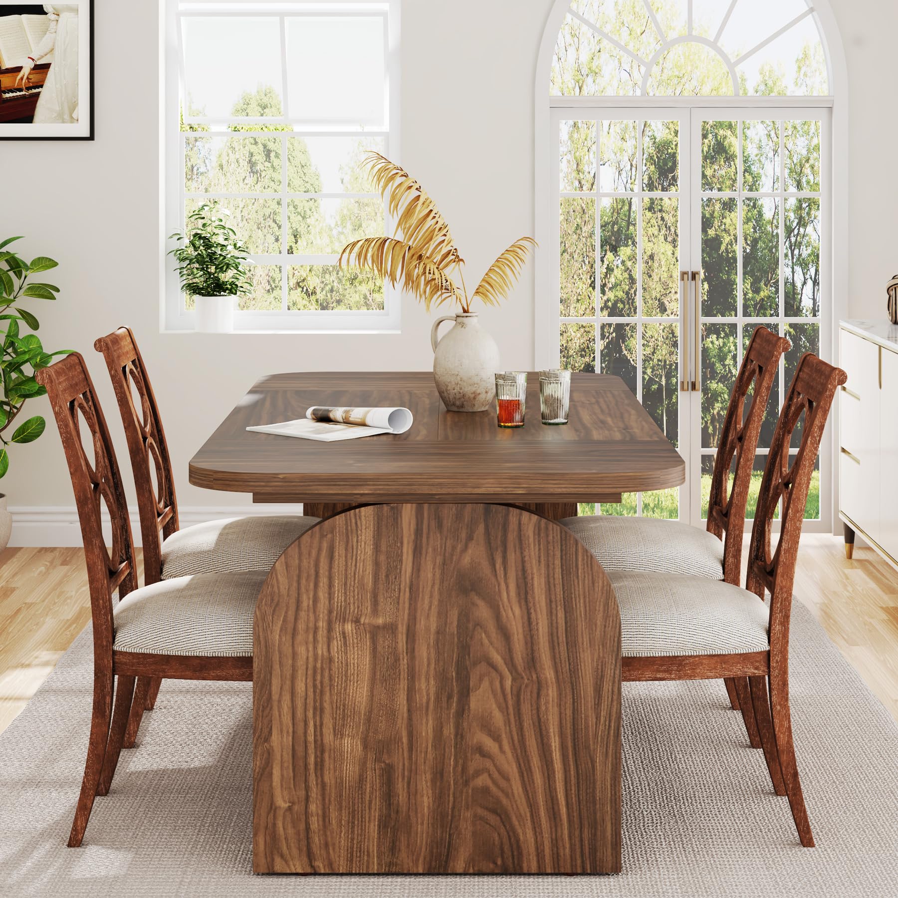 160cm Rectangular Dining Table for 4 Person, Farmhouse Kitchen Dinner Table with Wood Laminated Board Tabletop for Dining Room, Kitchen, Backyard or Living Room