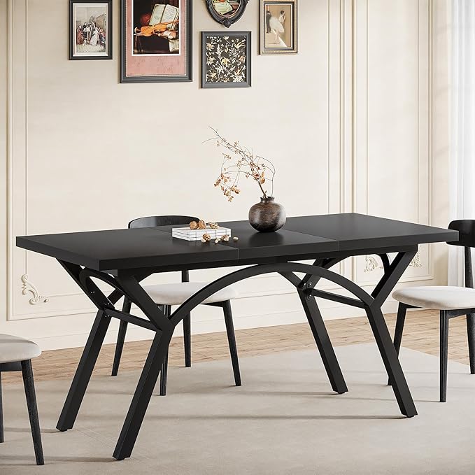 160cm Dining Table for 4-6, Modern Black Kitchen Table, Rectangular Dining Room Table Dinner Table for Kitchen, Living Room (Table Only)