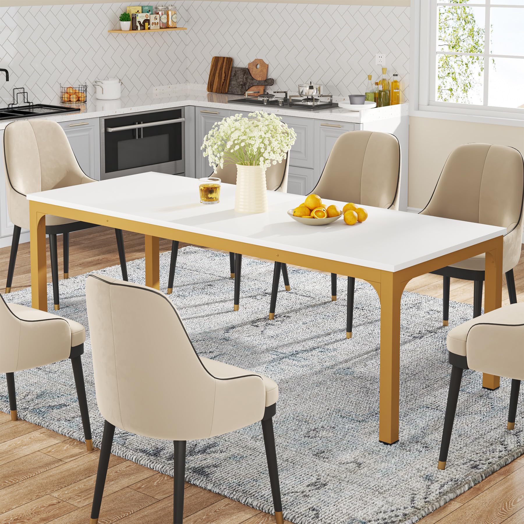 Dining Table for 6-8 Person, 180cm Long Rectangular Kitchen Dining Table for Living Room and Dining Room, 78.7 x 27.5 x 29.5 Inches(Only Table)