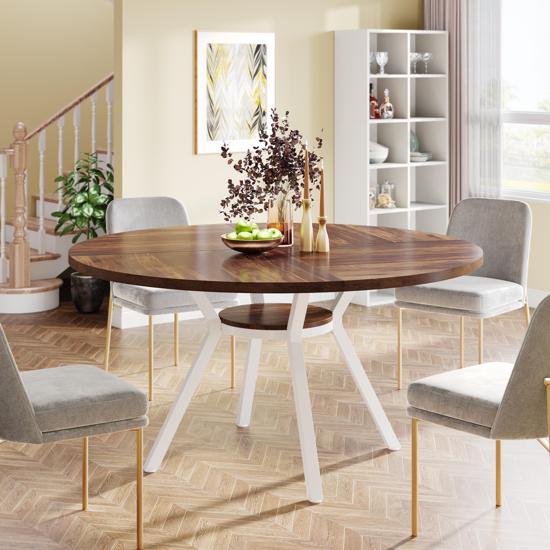 Round Dining Table for 4, 119cm Modern Kitchen Table Small Dinner Table for Dining Room, Living Room (Only Table)