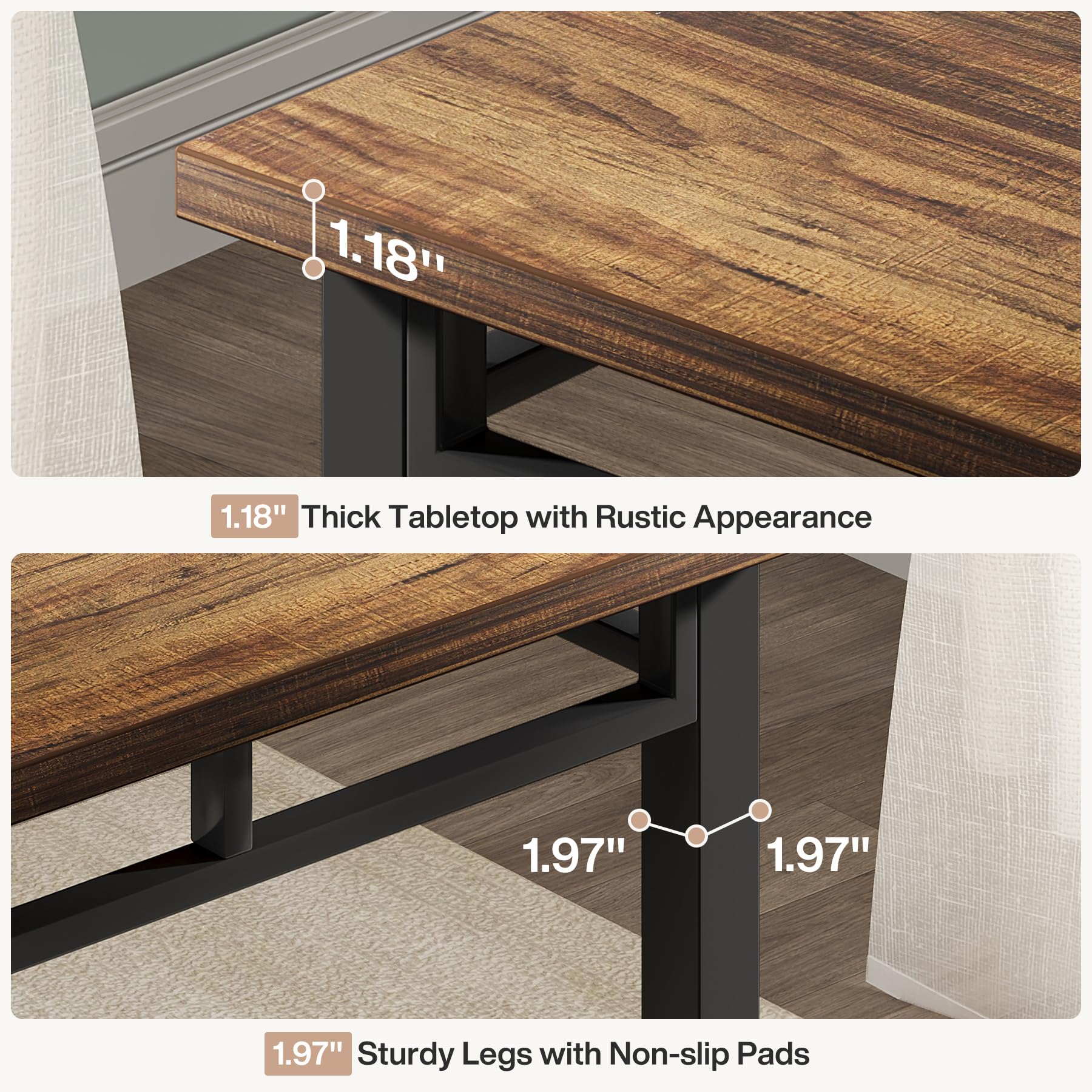 Square Dining Table Industrial Kitchen Table for 2-4 People, 99cm Small Dinner Table with Metal Legs Wood Tabletop for Dining Room Living Room Small Space, Black Rustic Brown(Only Table)