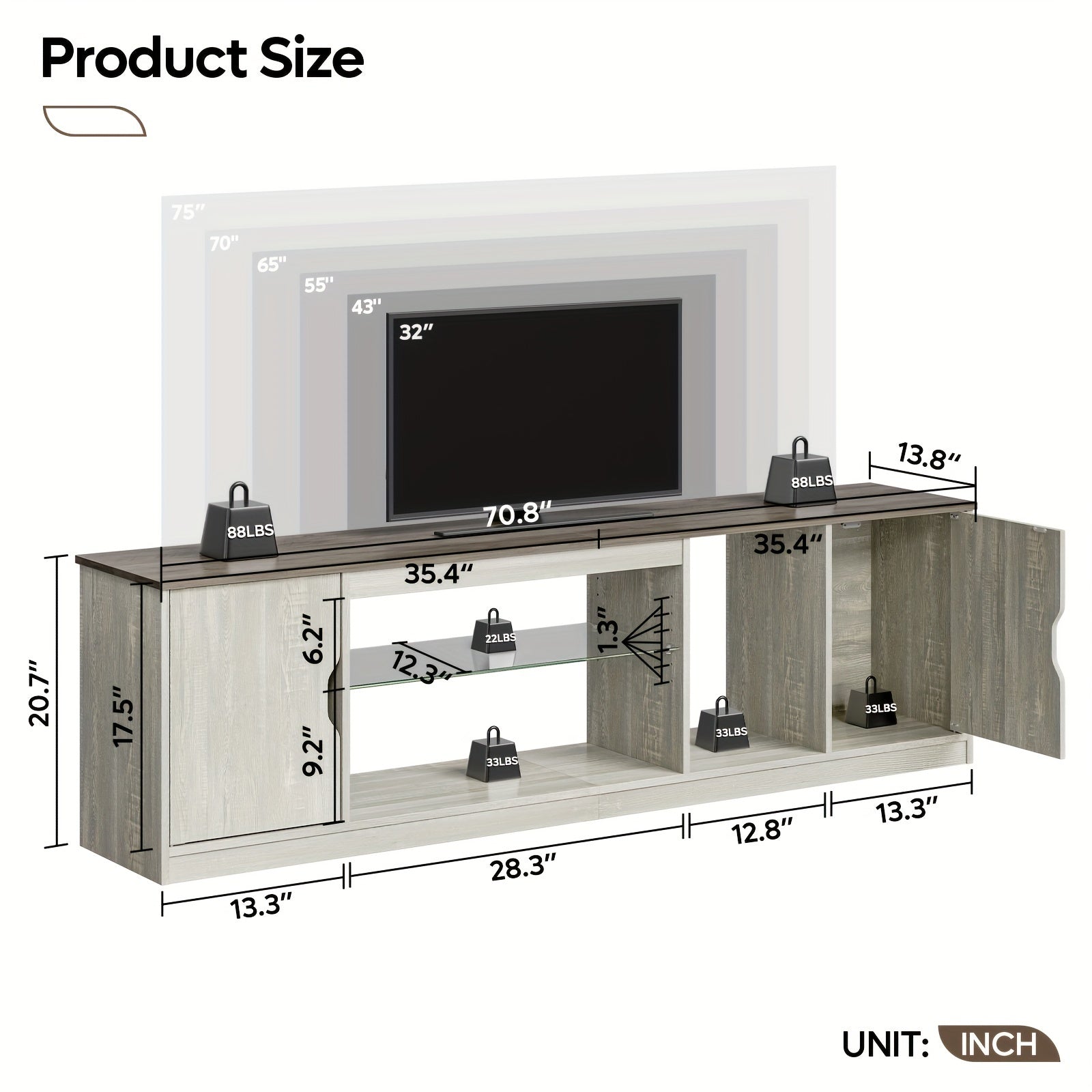 LED Gaming TV Stand For 70/75/80 Inch TV, Large Entertainment Center With Storage Cabinet For PS5 And Xbox, Adjustable Glass Shelf, Translucent/Wood Door - Sturdy, Easy To Assemble, Perfect For Gaming And Movie Nights