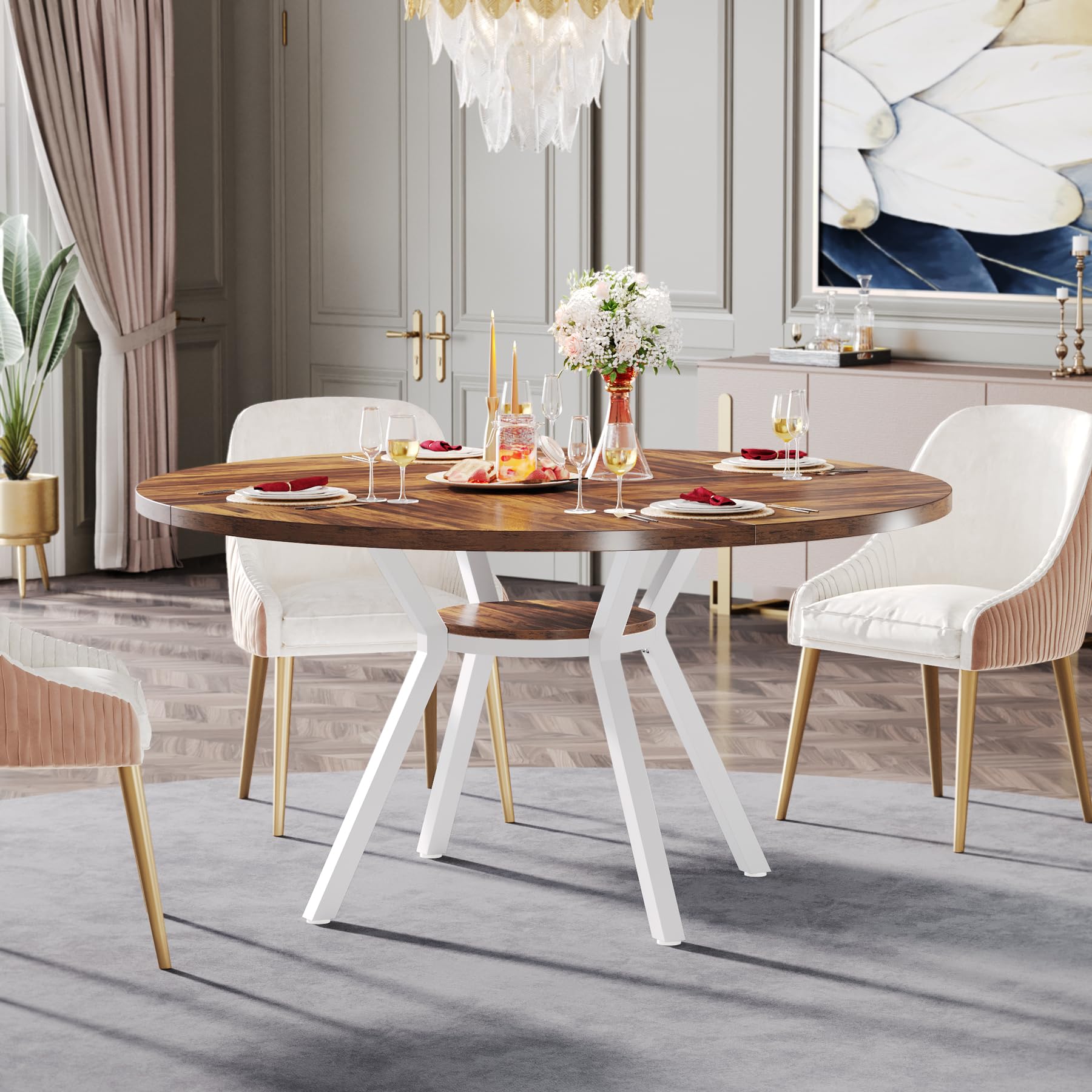 Round Dining Table for 4, 119cm Modern Kitchen Table Small Dinner Table for Dining Room, Living Room (Only Table)