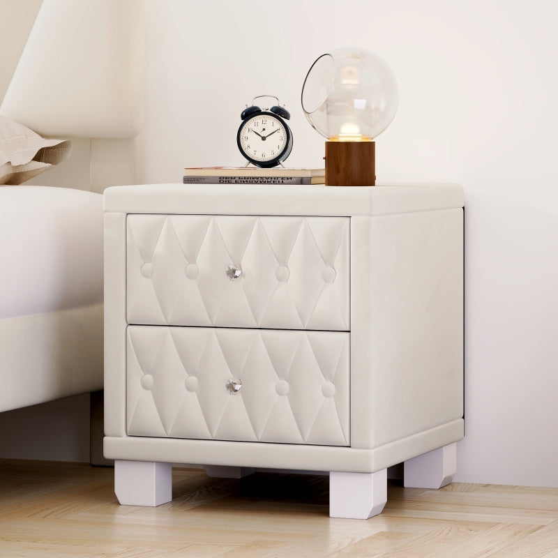 Elegant Beige Velvet Nightstand with Quilted Design, 2 Drawers & Crystal Handles - Classic Bedside Table with Decorative Top, Metal Frame for Modern Home Decor, Bedroom Decor, SENBOWE, Storage Cabinets