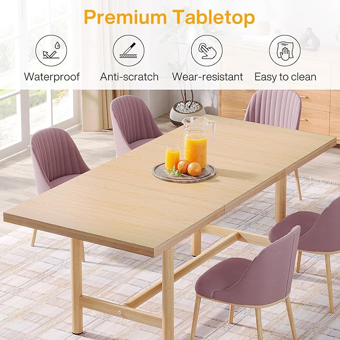 Kitchen Dining Table Wood: 160cm Rectangular Dining Room Table for 6, Farmhouse Dinner Table with Heavy Duty Metal Legs for Kitchen, Dining Room, Small Space