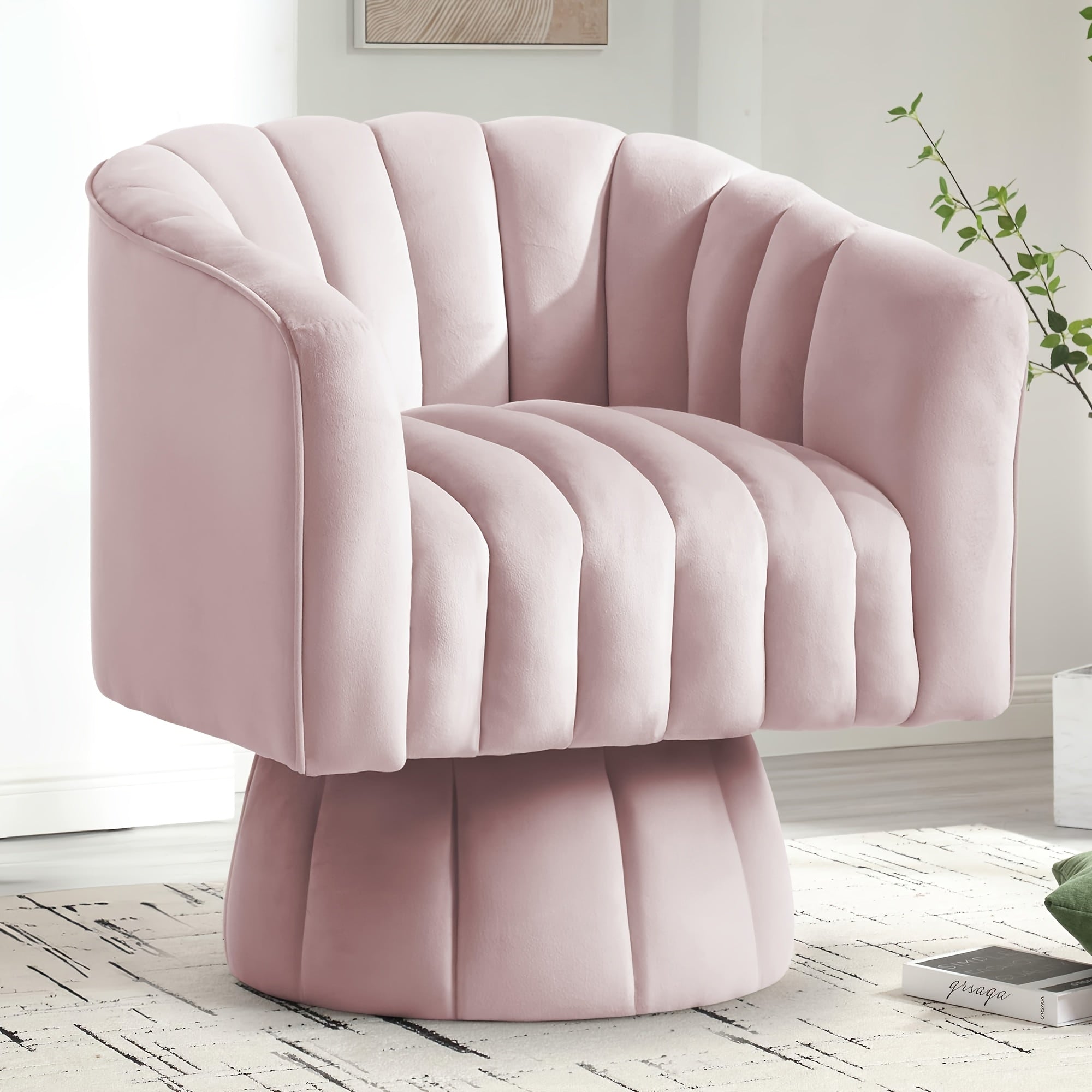 360°Swivel Mid-Century Chair, Small Space Barrel Chair With Thickened Seat Cushion, Velvet Fabric Accent Armchair For Living Room, Bedroom, Office