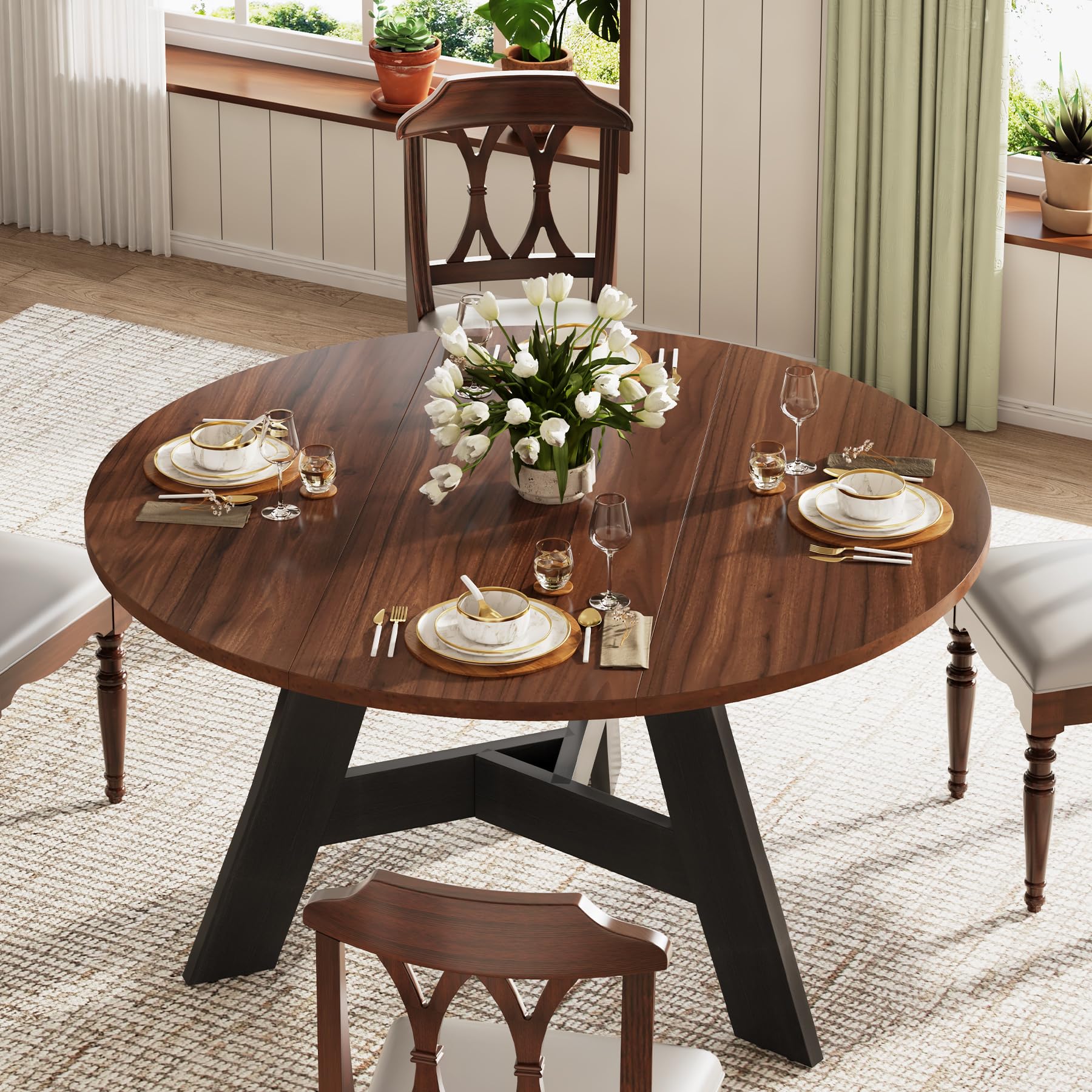 Round Dining Table for 4 People, Circle Wood Dining Table 47.2-Inch Round Dinner Table for Kitchen Dining Room