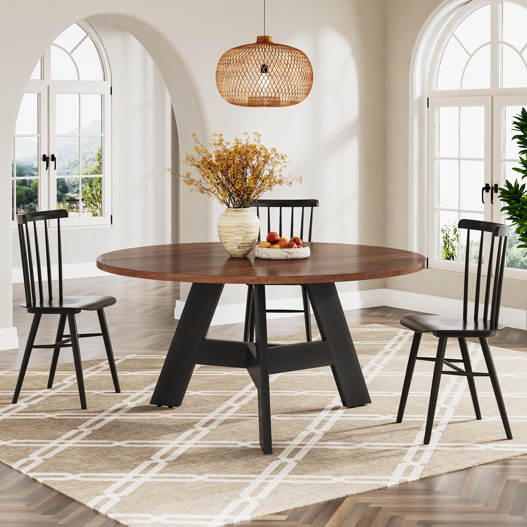 Round Dining Table for 4 People, Circle Wood Dining Table 47.2-Inch Round Dinner Table for Kitchen Dining Room