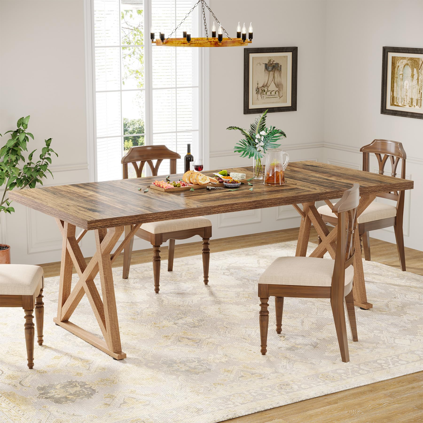 Dinning Room Table for 8 People, 6ft Wooden Dining Table, 71 in Rectangular Kitchen Table, Long Dining Room Table for Kitchen, Large Dinner Table for Party, Family Gathering