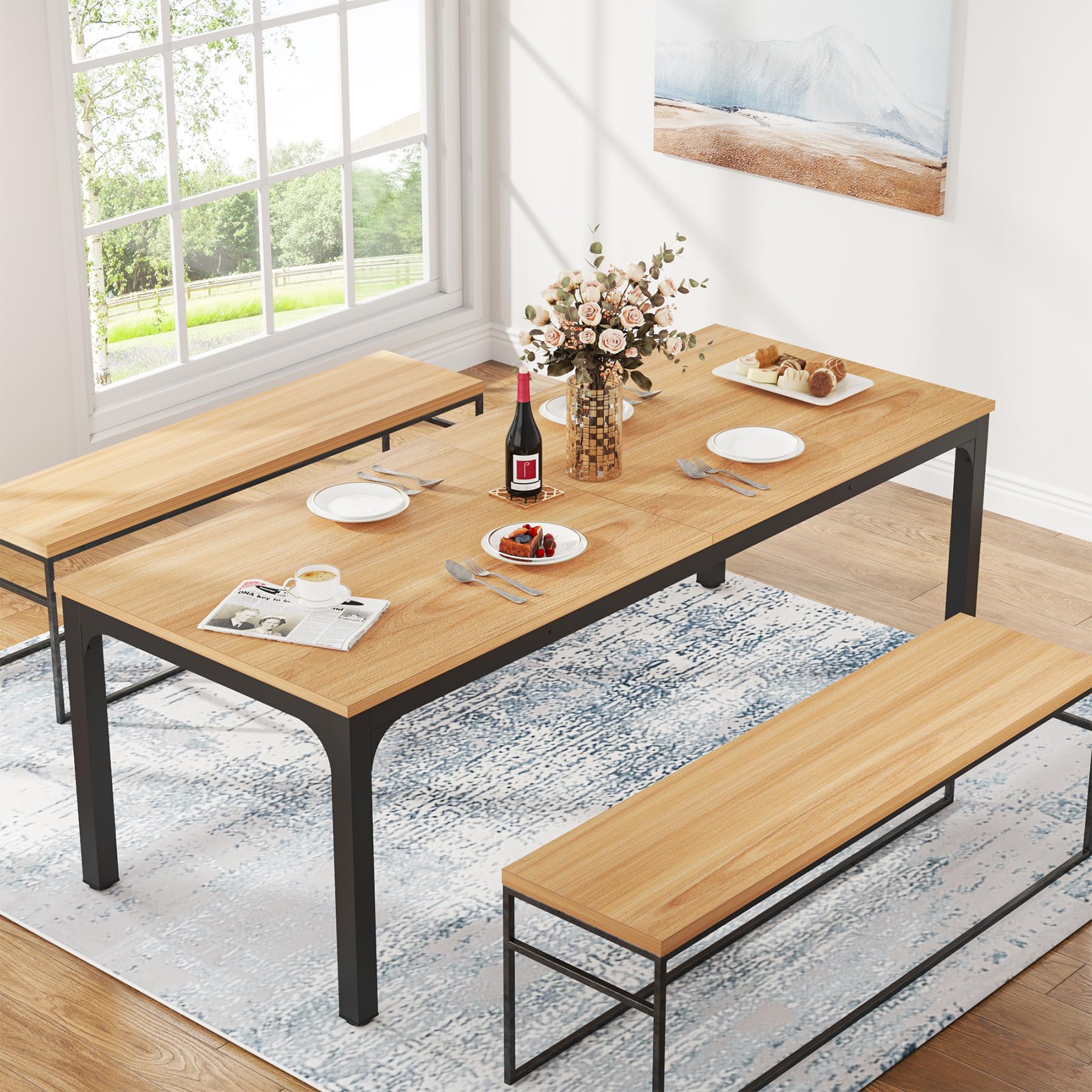 Dining Table for 6-8 Person, 180cm Long Rectangular Kitchen Dining Table for Living Room and Dining Room, 78.7 x 27.5 x 29.5 Inches(Only Table)