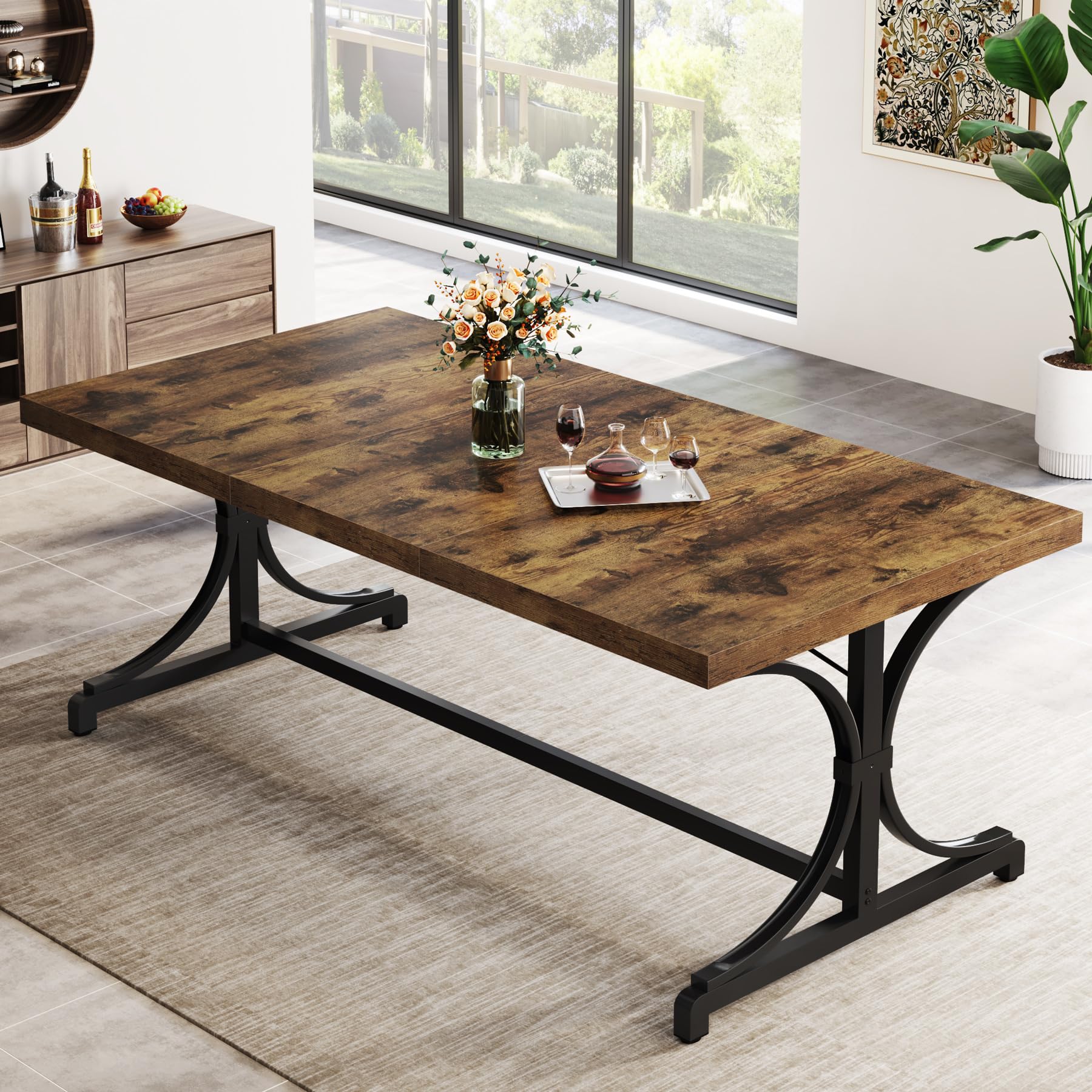 Dining Table for 4-6 People, 160cm Rectangle Kitchen Table with Heavy Duty Metal Frame, Industrial Wood Dining Table for Kitchen, Living Room (Rustic Brown & Black, Only Table)