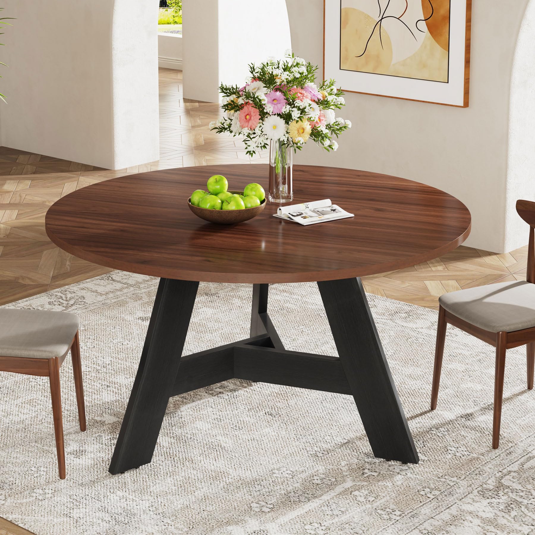 Round Dining Table for 4 People, Circle Wood Dining Table 47.2-Inch Round Dinner Table for Kitchen Dining Room