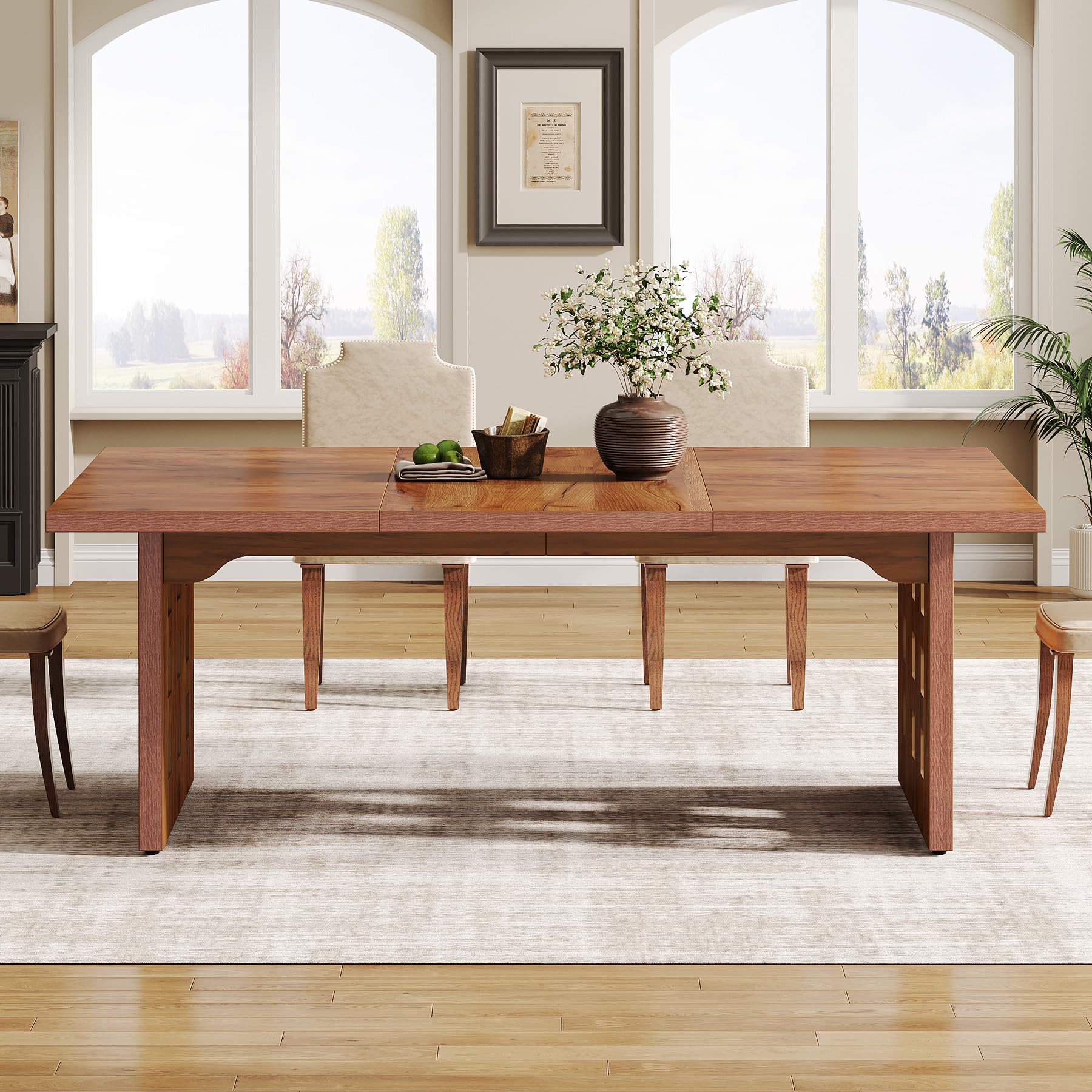 178cm Large Dining Table for 6-8, Farmhouse Wood Kitchen Table with Big Tabletop, Rustic Rectangular Long Dinner Table for Dining Room, Living Room, Kitchen, 70.8" L x 35.4" W x 29.5" H