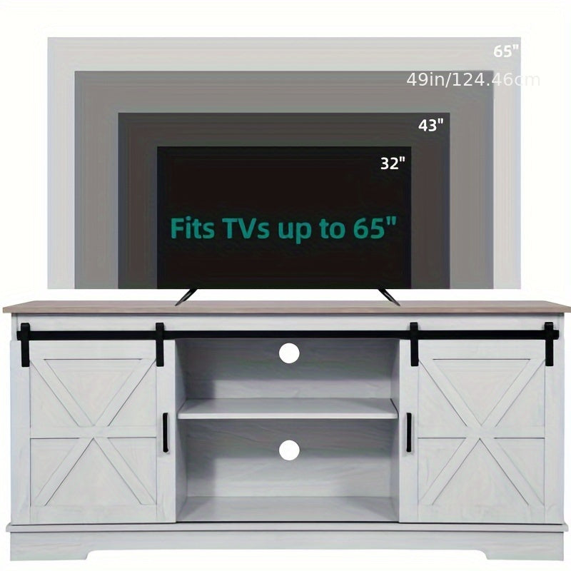 Farmhouse TV Stand for TVs up to 65'', Entertainment Center with Barn Doors, TV Media Console Cabinet, Grey Wash