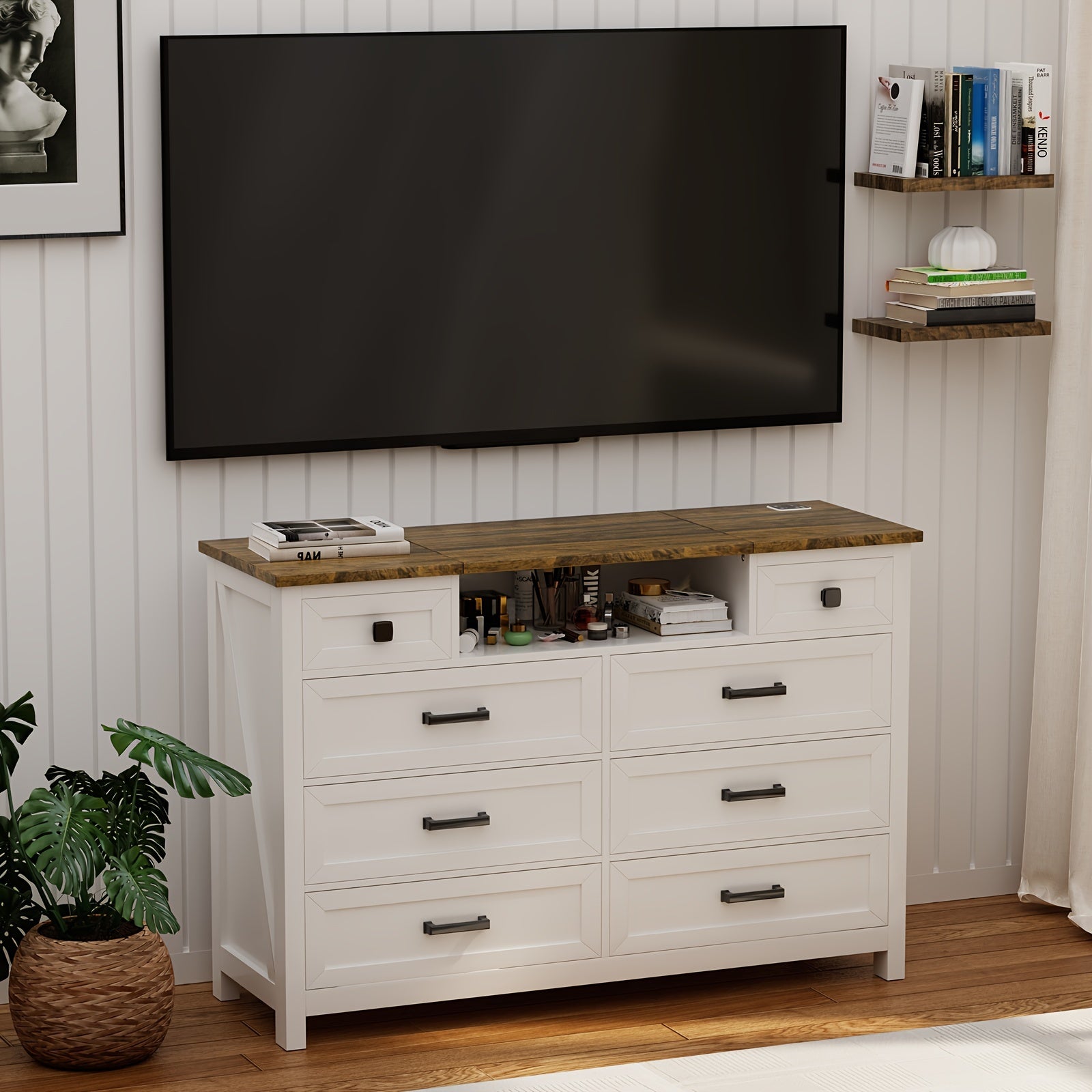 Dresser With Mirror For Bedroom 8 Drawer Dresser With Charging Station Farmhouse Chest Of Drawers For Bedroom Hallway