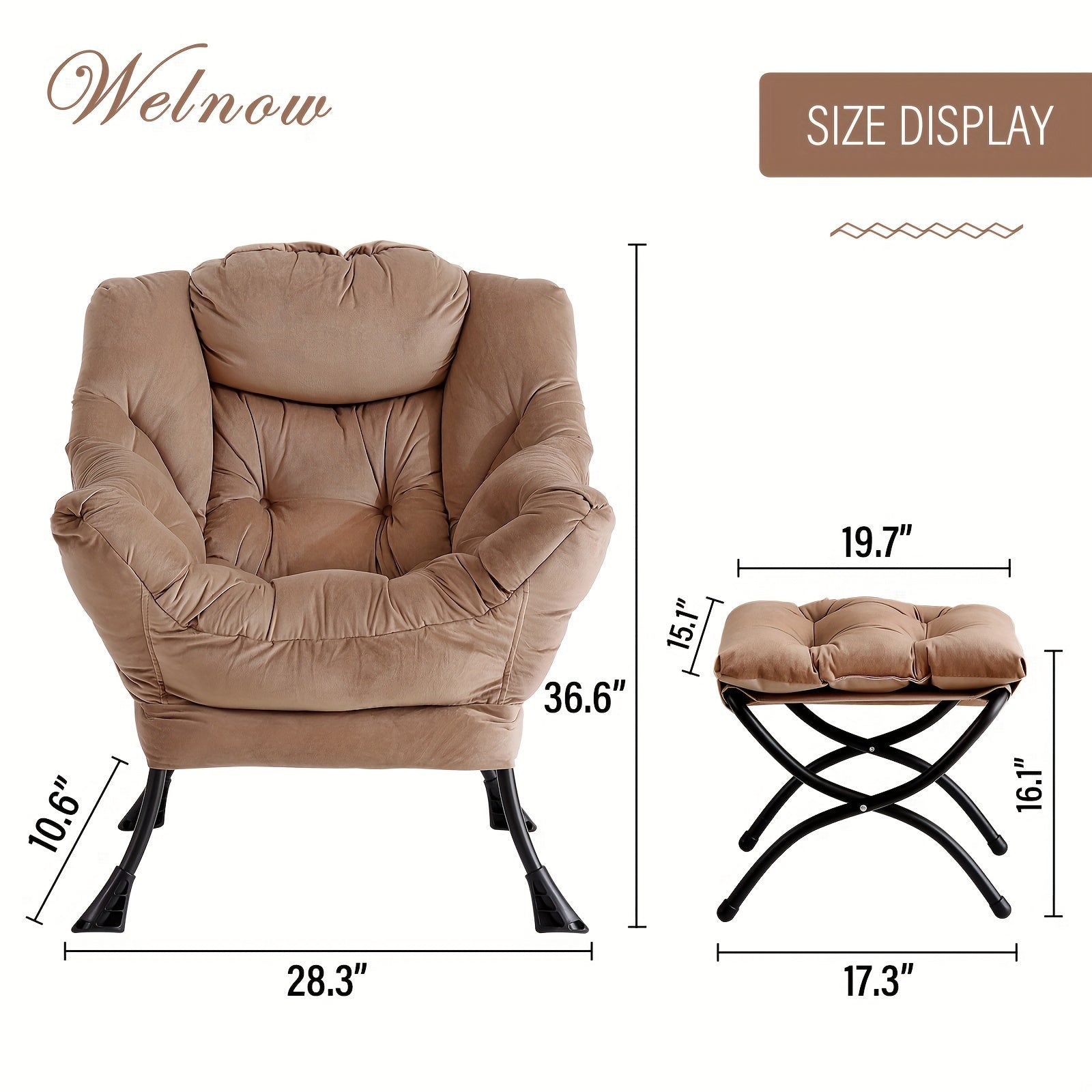 Lazy Chair with Ottoman, Modern Lounge Accent Chair with Armrests and a Side Pocket, Leisure Sofa Chair Set, Reading Chair with Footrest for Small Space, Corner Chair, Dark Brown