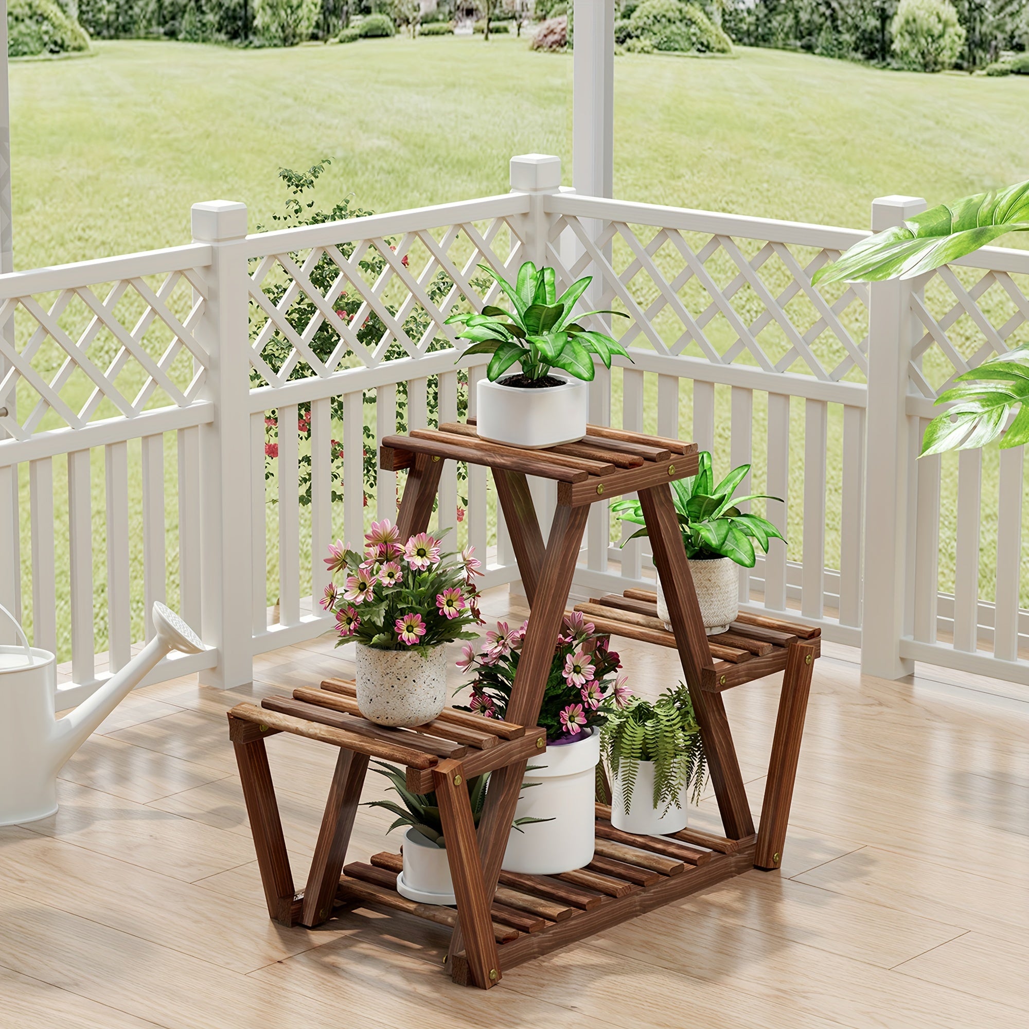 1pc Wooden Plant Stand, Living Room Large Plant Rack, Indoor Outdoor Multiple Plants Holder For Terrace, Garden, Large House, With Gloves And Wooden Hammer, Home Storage & Organization Accessories, Home Furnishing